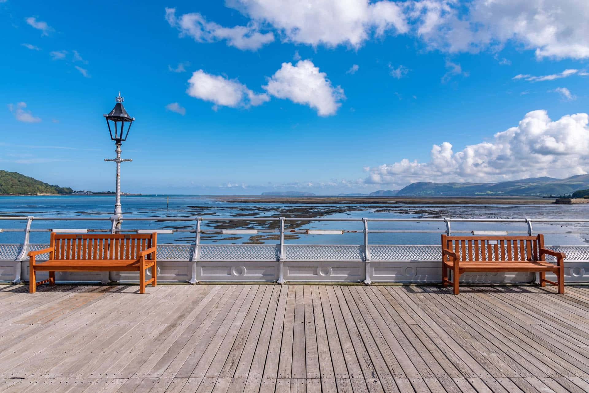 Bangor, pier, wooden benches, Full HD Desktop Wallpaper