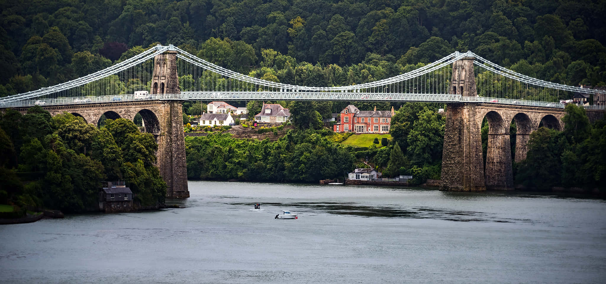 Bangor United Kingdom, suspension bridge, calm river, Full HD Desktop Wallpaper