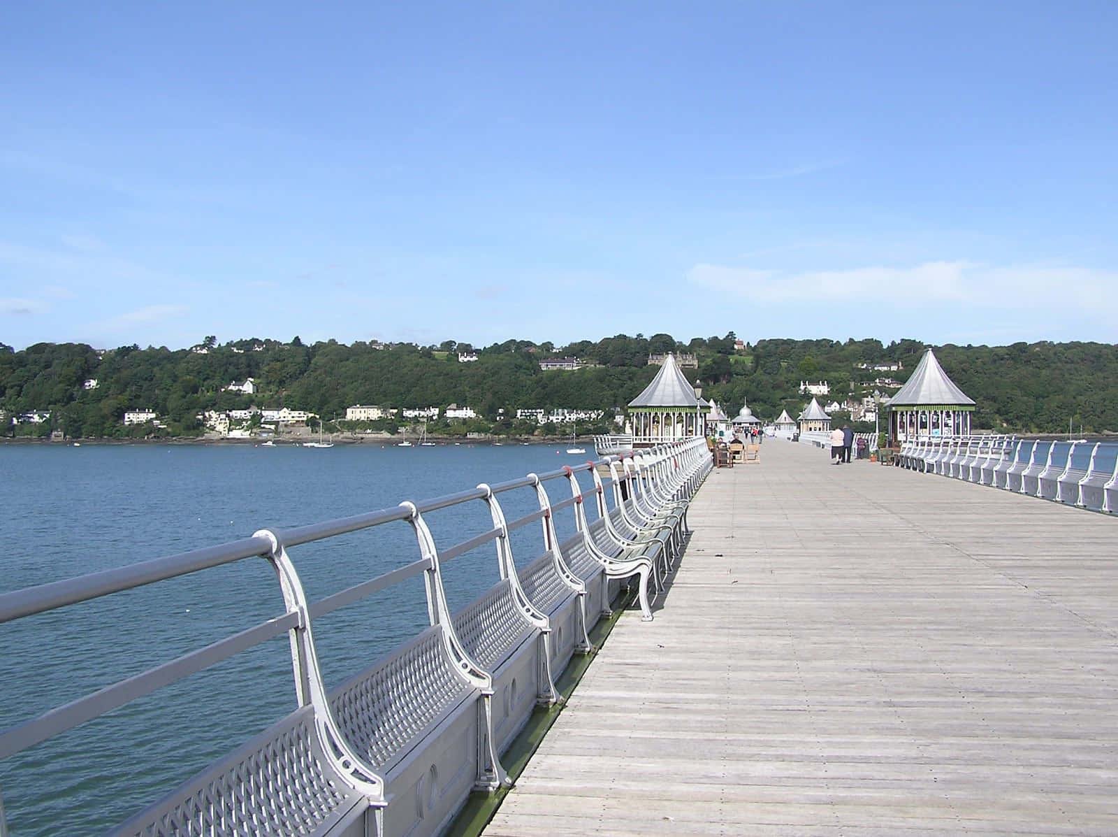 Bangor United Kingdom, long wooden pier, white railings, HD Desktop Wallpaper