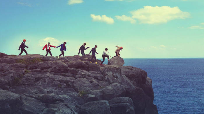 Bangtantv, cliff, colorful outfits, SD Desktop Wallpaper