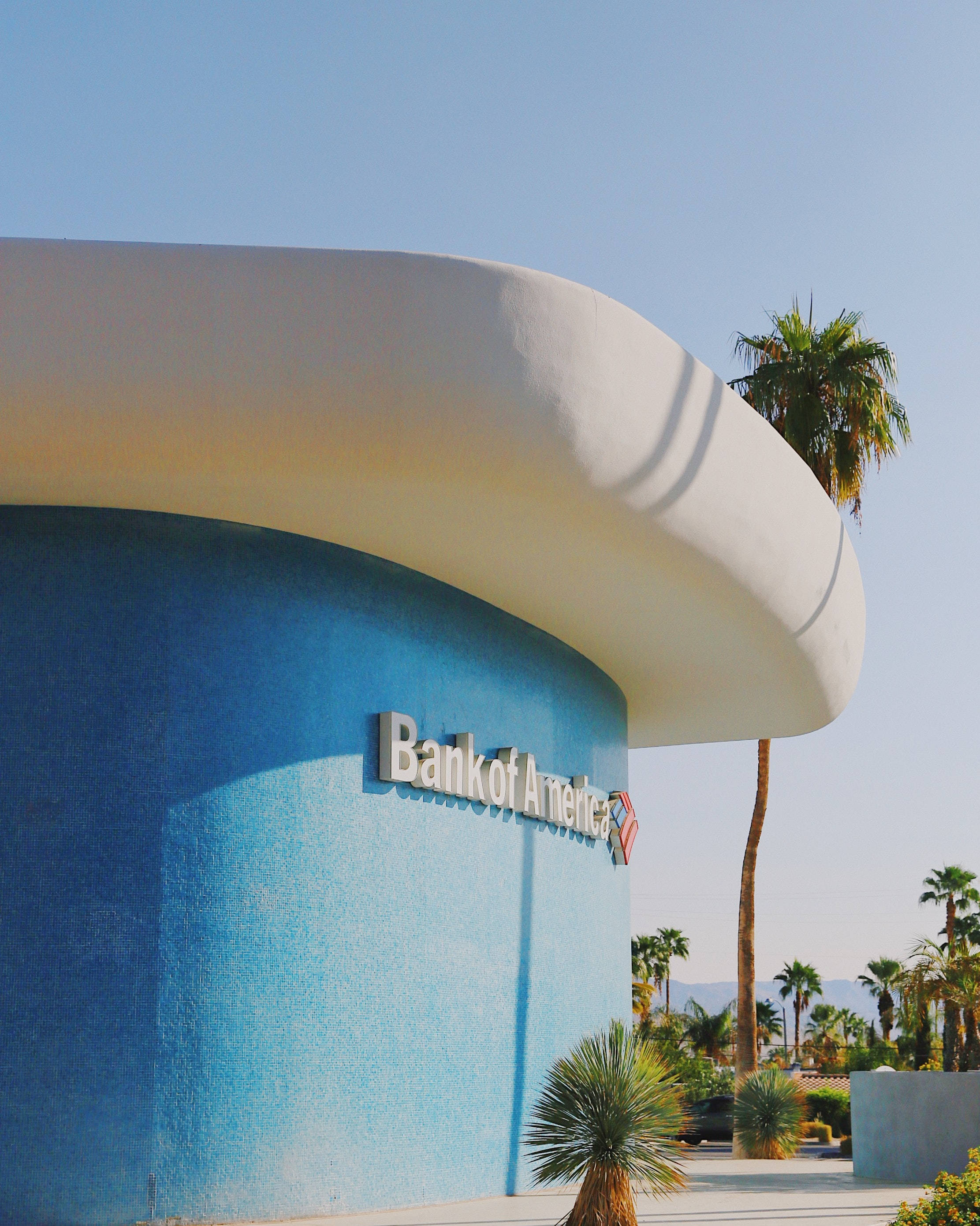 Bank Of America, blue and white, curved building, 2K Phone Wallpaper