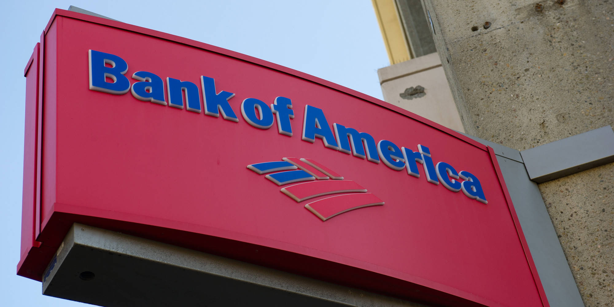 Bank Of America, red sign, blue lettering, Full HD Desktop Wallpaper
