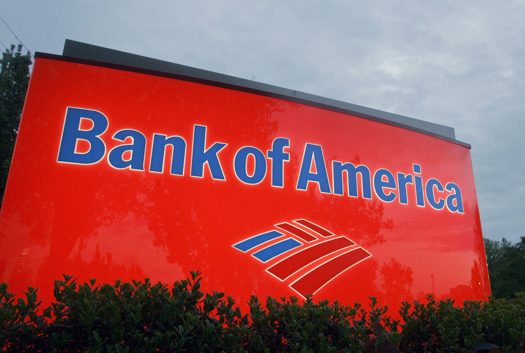 Bank Of America, red acrylic stand, blue lettering, Full HD Desktop Wallpaper