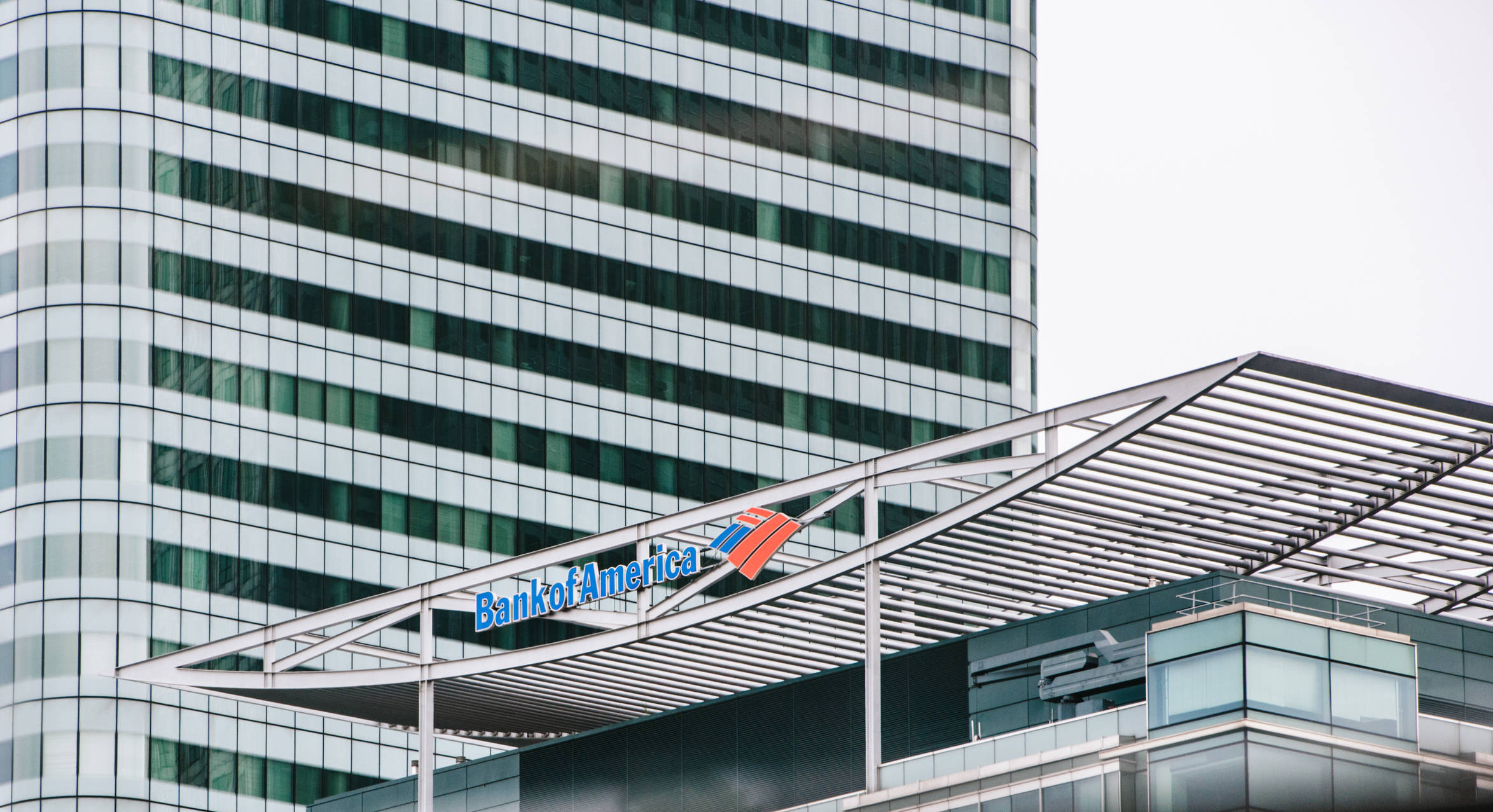 Bank Of America, rooftop signage, glass skyscraper, Full HD Desktop Wallpaper