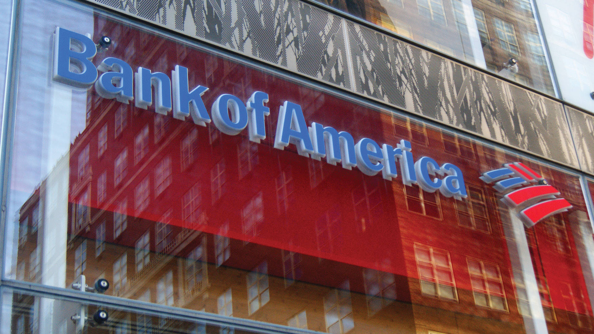 Bank Of America, blue, red backdrop, Full HD Desktop Wallpaper