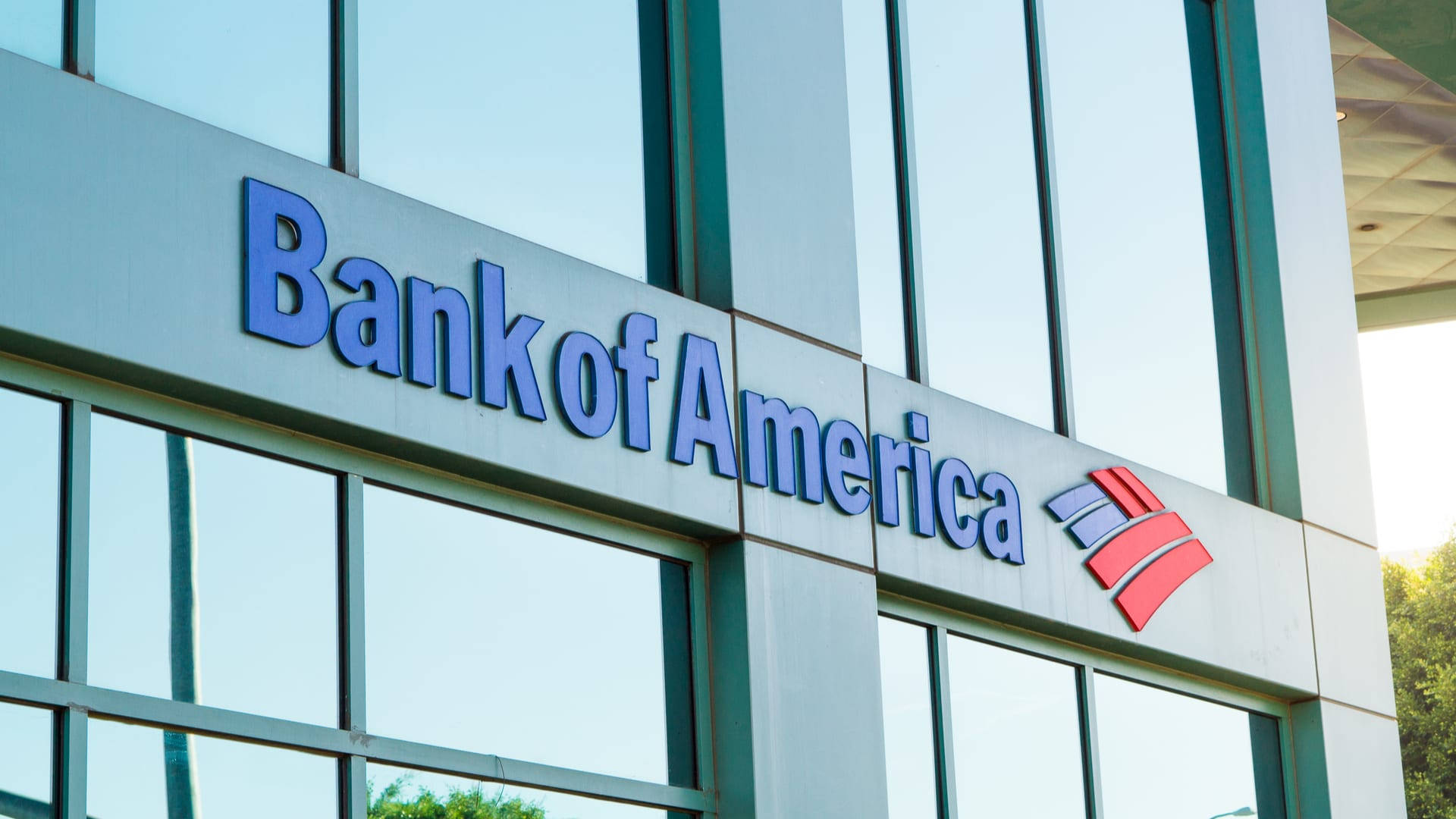 Bank Of America, blue Bank of America logo, red arrow emblem, Full HD Desktop Wallpaper