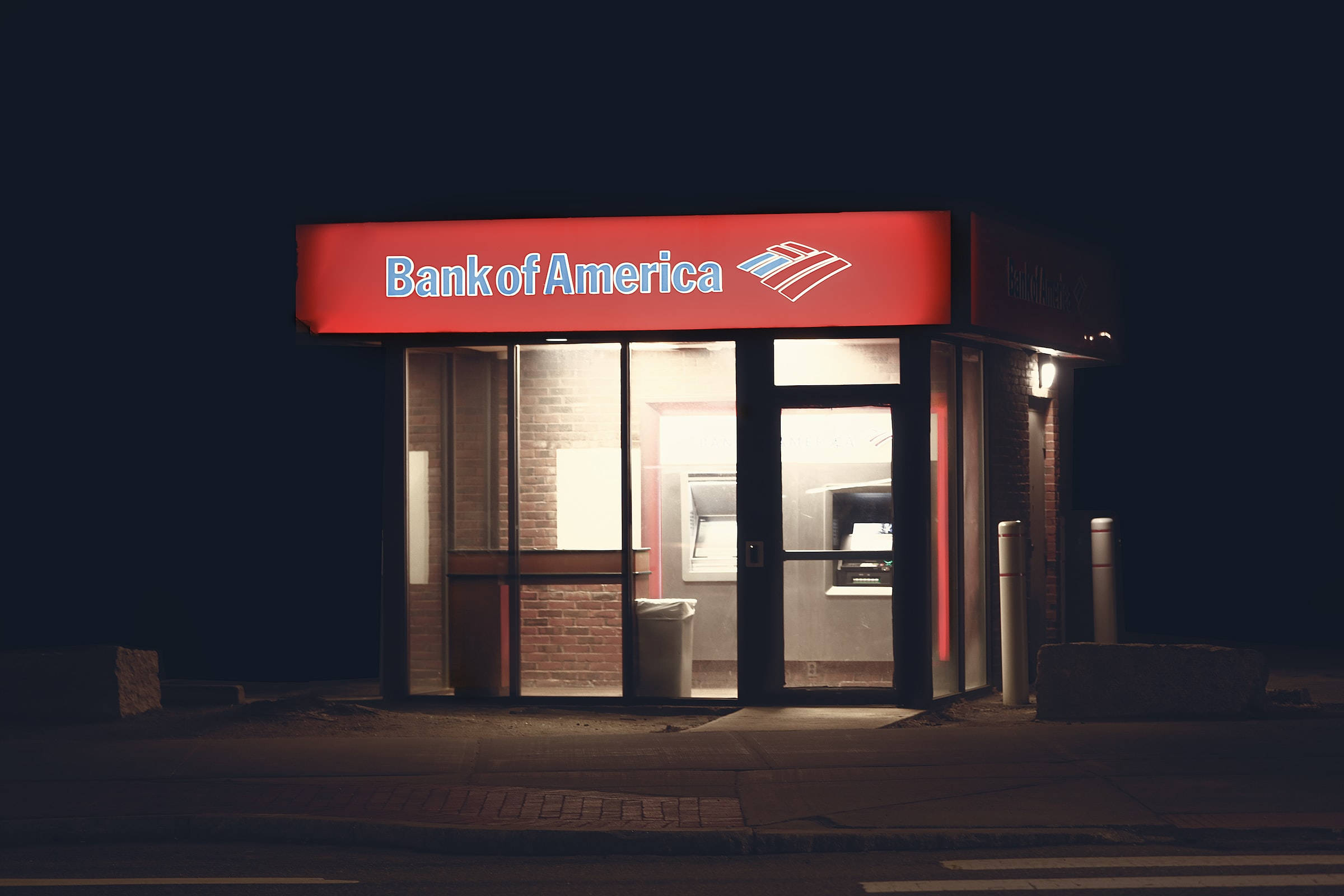 Bank Of America, ATM machine booth, red, Full HD Desktop Wallpaper