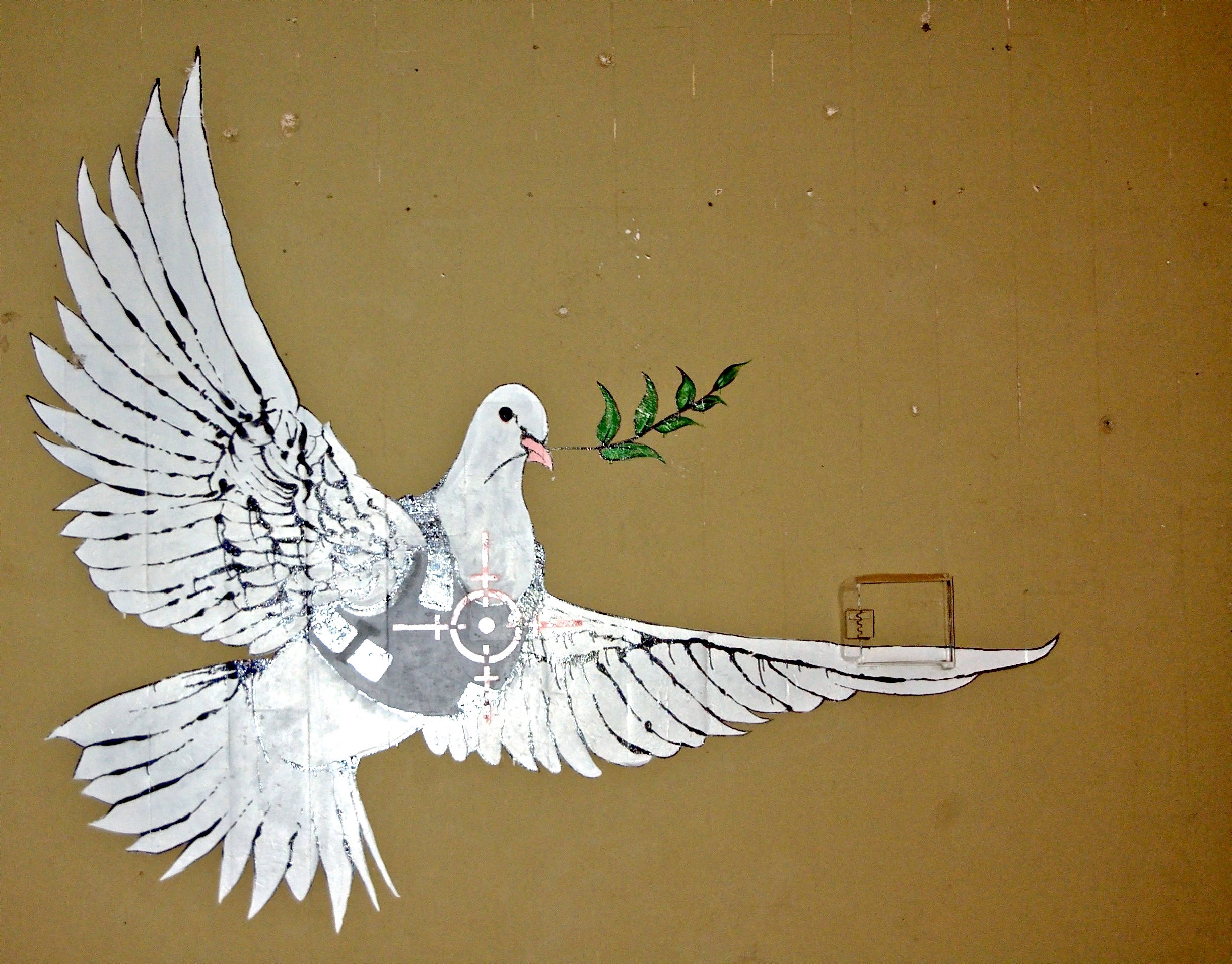 Banksy, white dove, olive branch, Full HD Desktop Wallpaper
