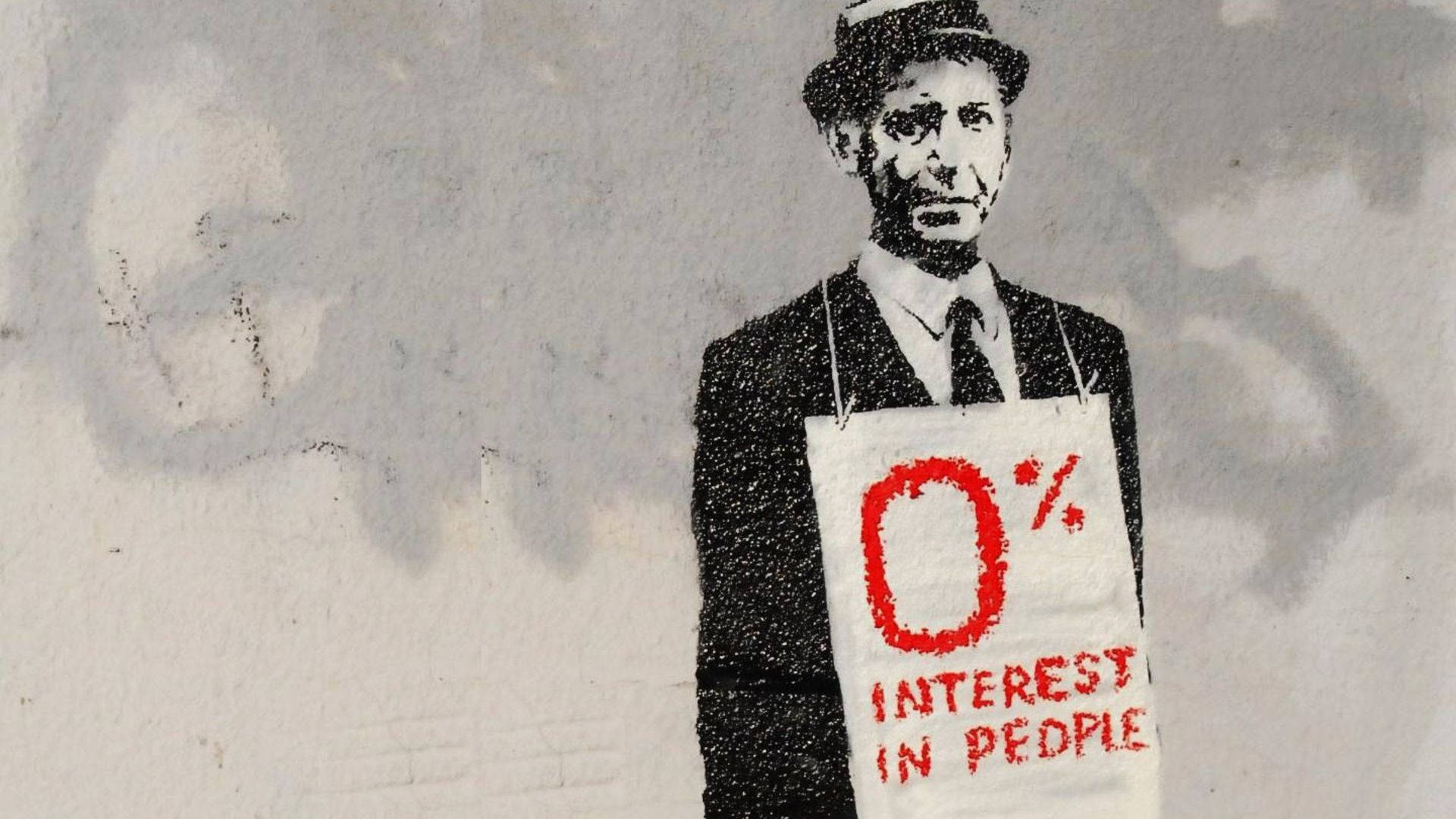 Banksy, 0% INTEREST IN PEOPLE, stencil graffiti, Full HD Desktop Wallpaper