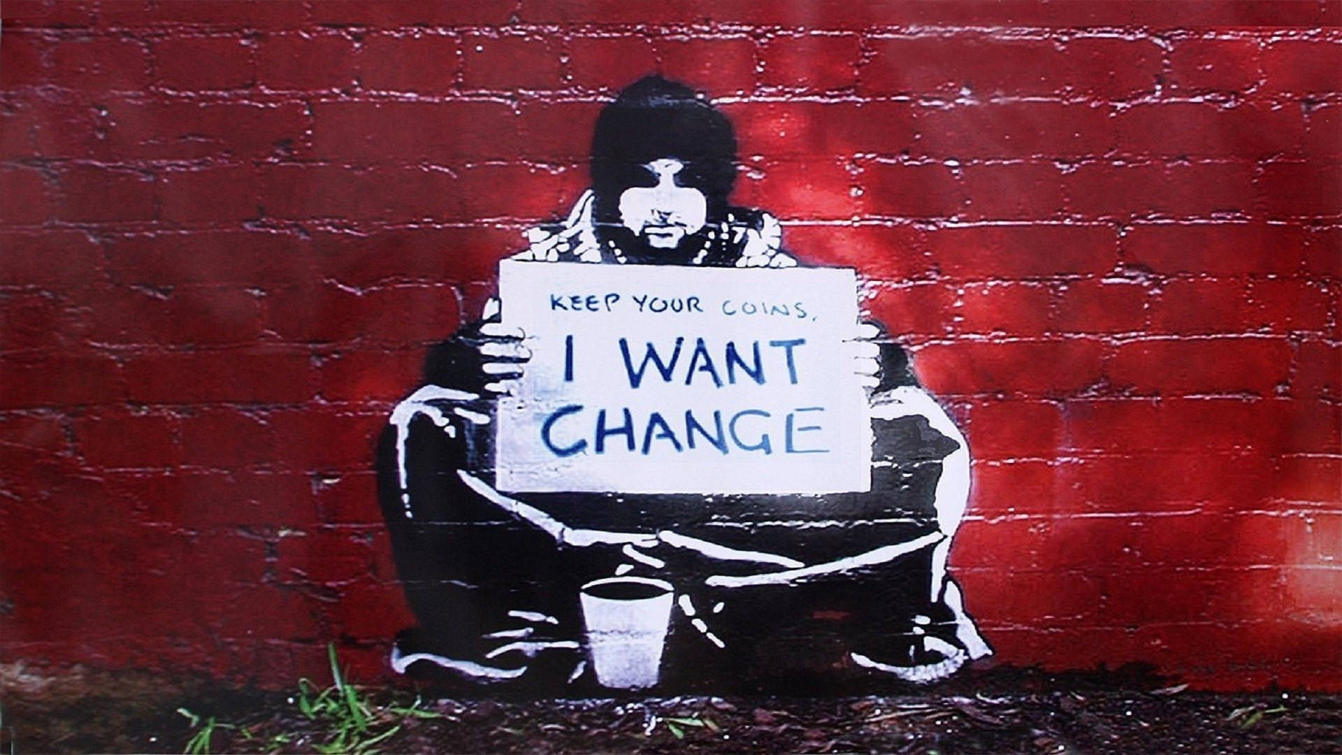 Banksy, bearded man, beanie, Full HD Desktop Wallpaper
