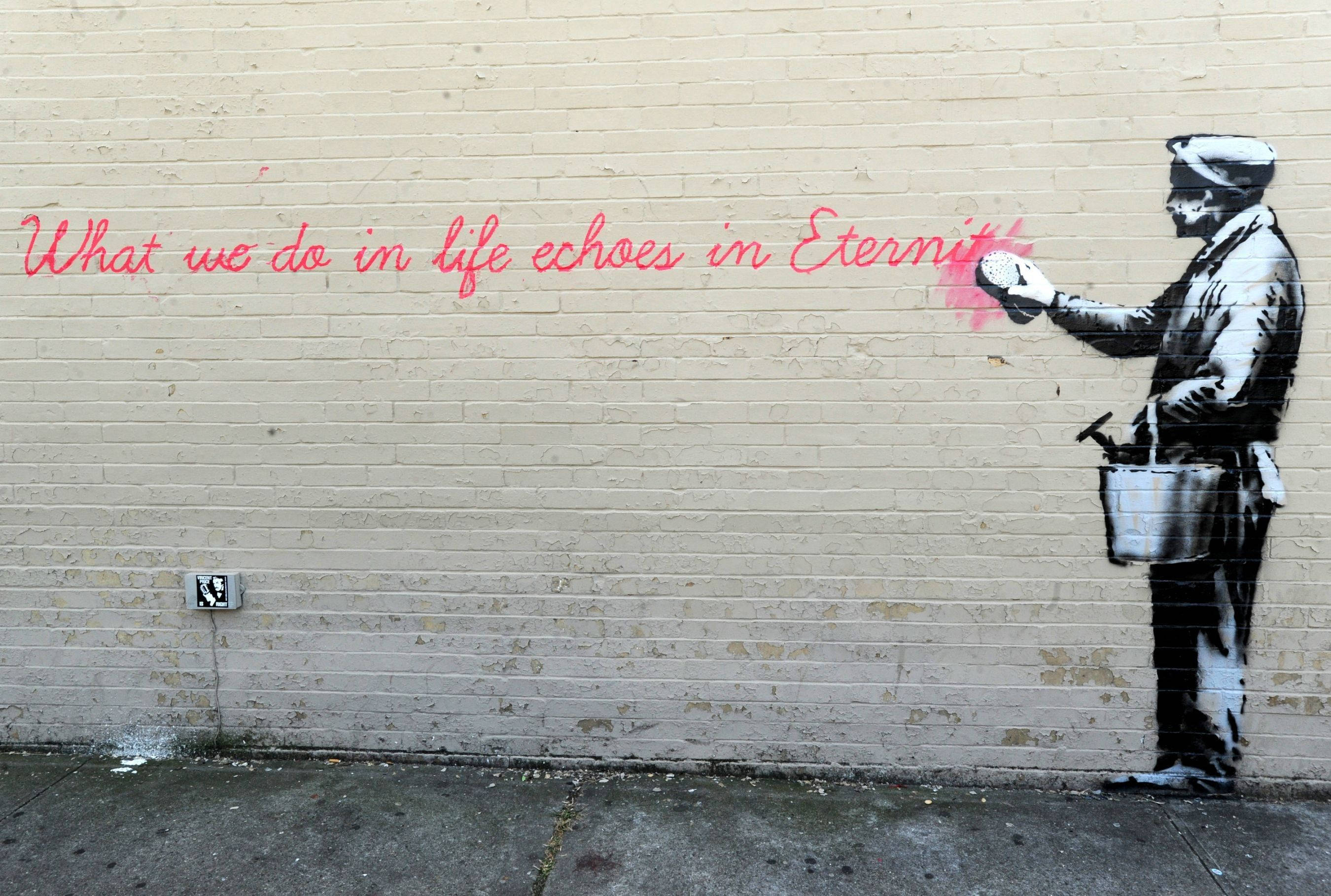 Banksy, What we do in life echoes in Eternity, pink, 2K Desktop Wallpaper