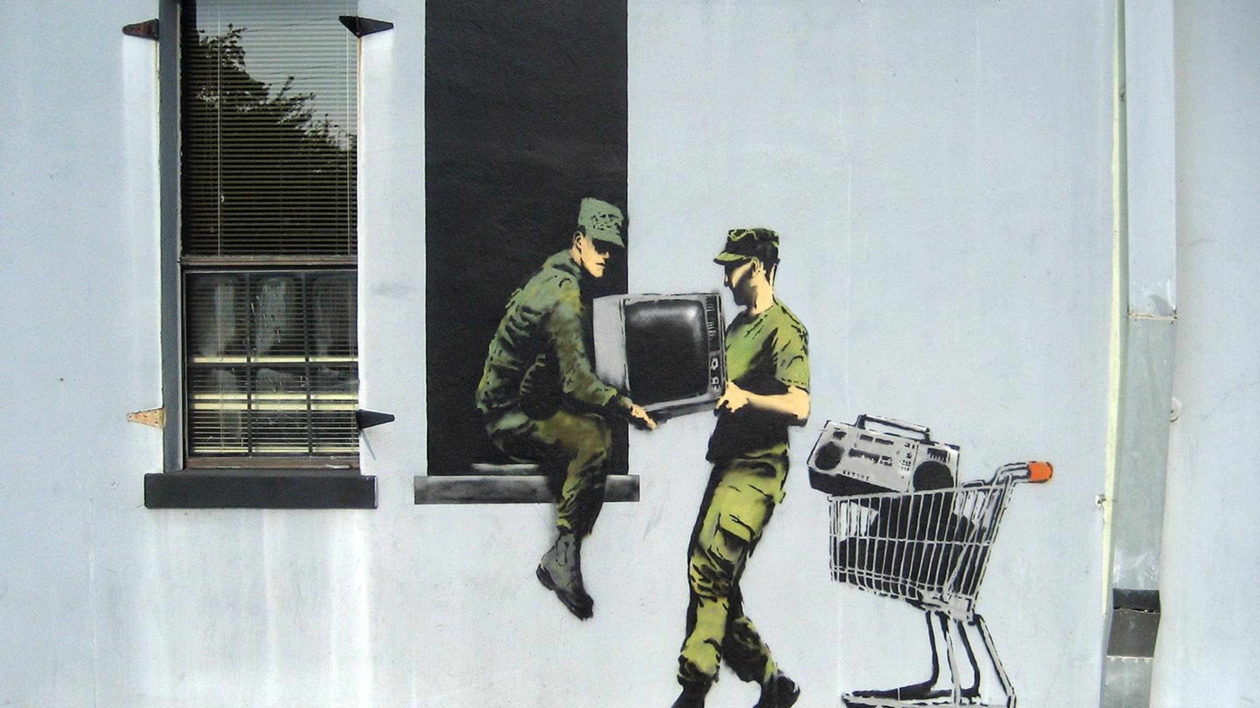 Banksy, soldiers, green uniforms, 4K Desktop Wallpaper