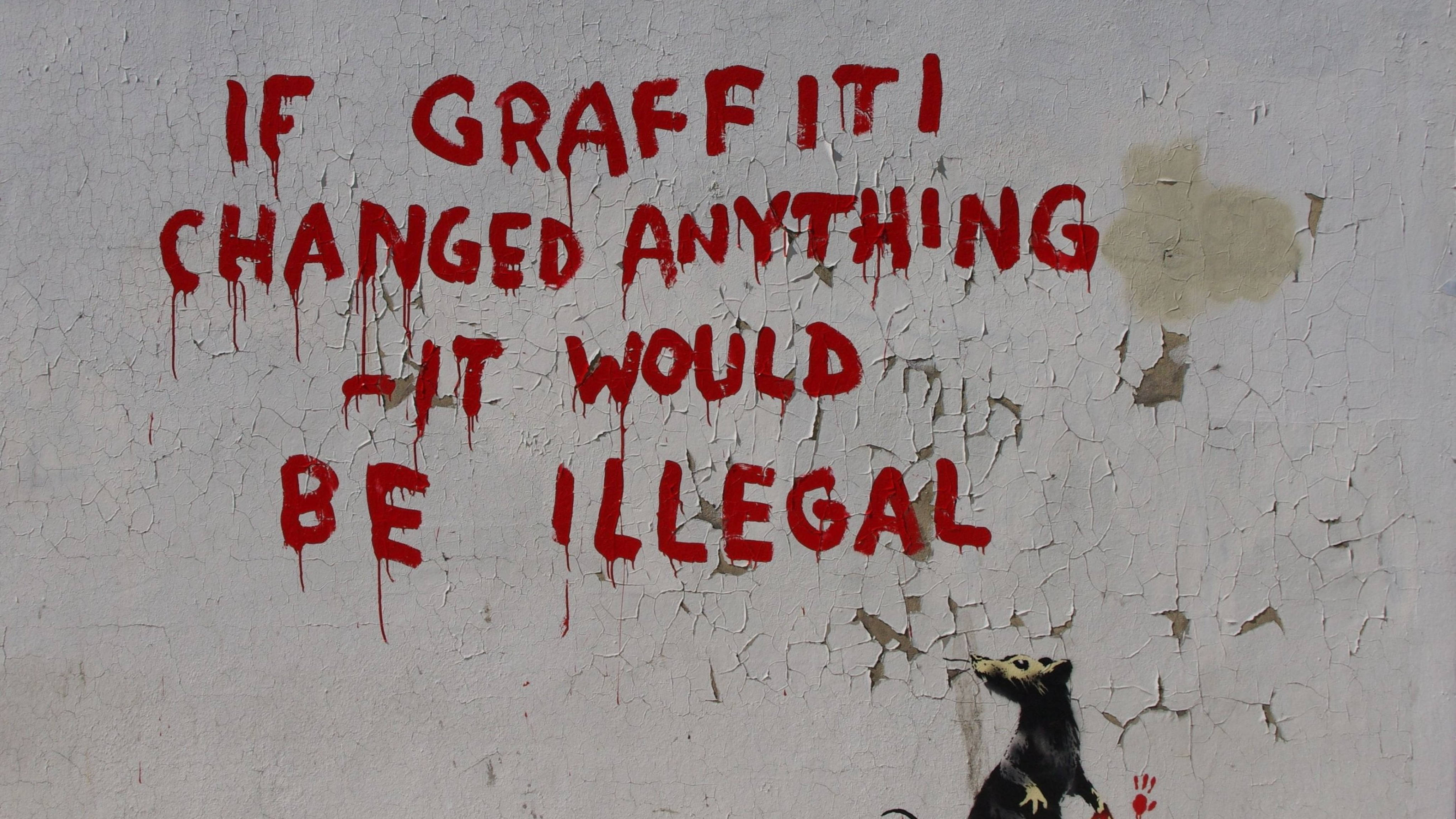 Banksy, graffiti, red, 4K Desktop Wallpaper