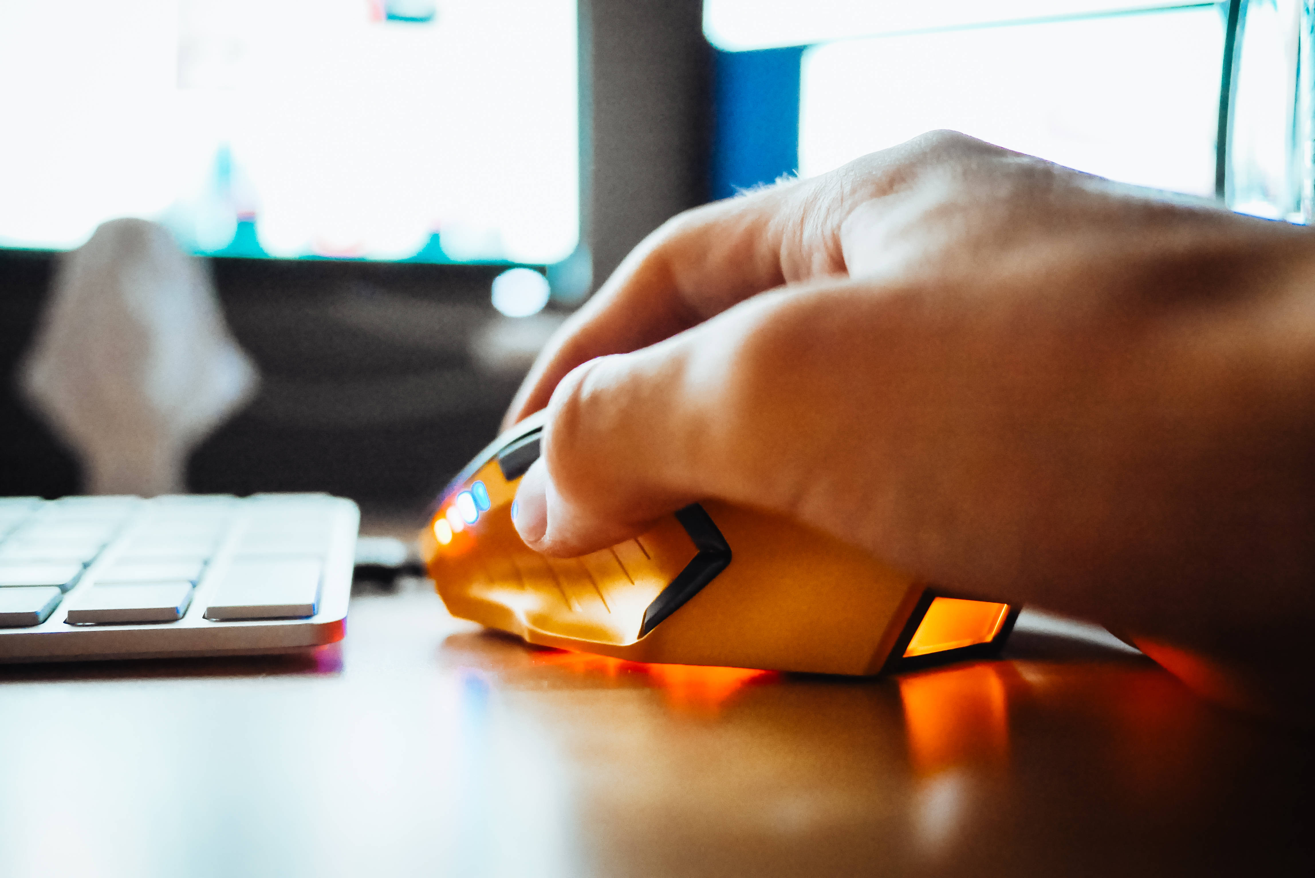Pro LED Mouse, gaming mouse, glowing orange, 4K Desktop Wallpaper