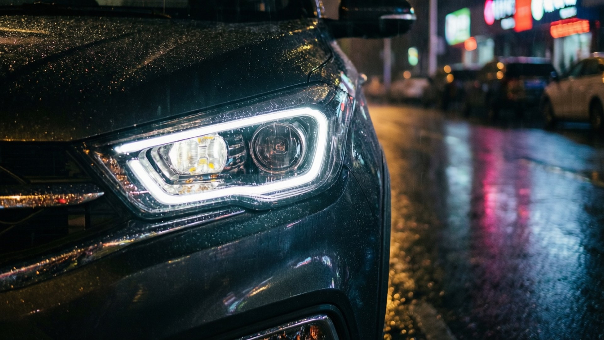 Baojun 530, LED lights, rainy city night, Full HD Desktop Wallpaper
