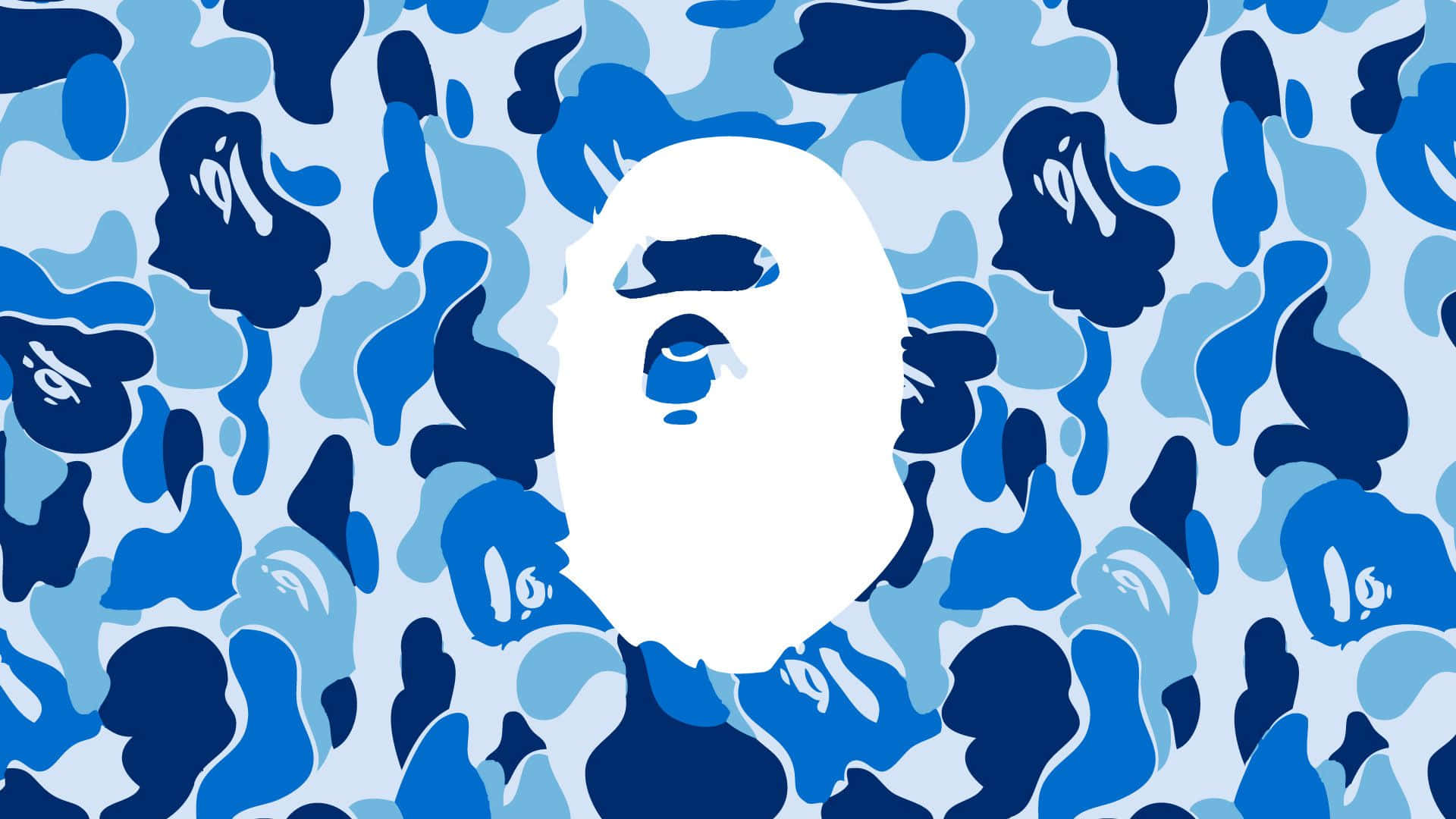 BAPE Camo, white BAPE logo, blue camouflage pattern, Full HD Desktop Wallpaper