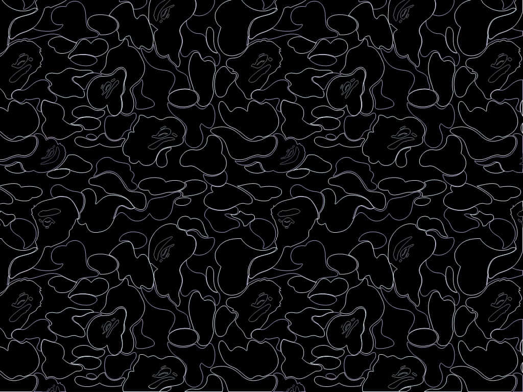 BAPE Camo, black background, white outlined, SD Desktop Wallpaper