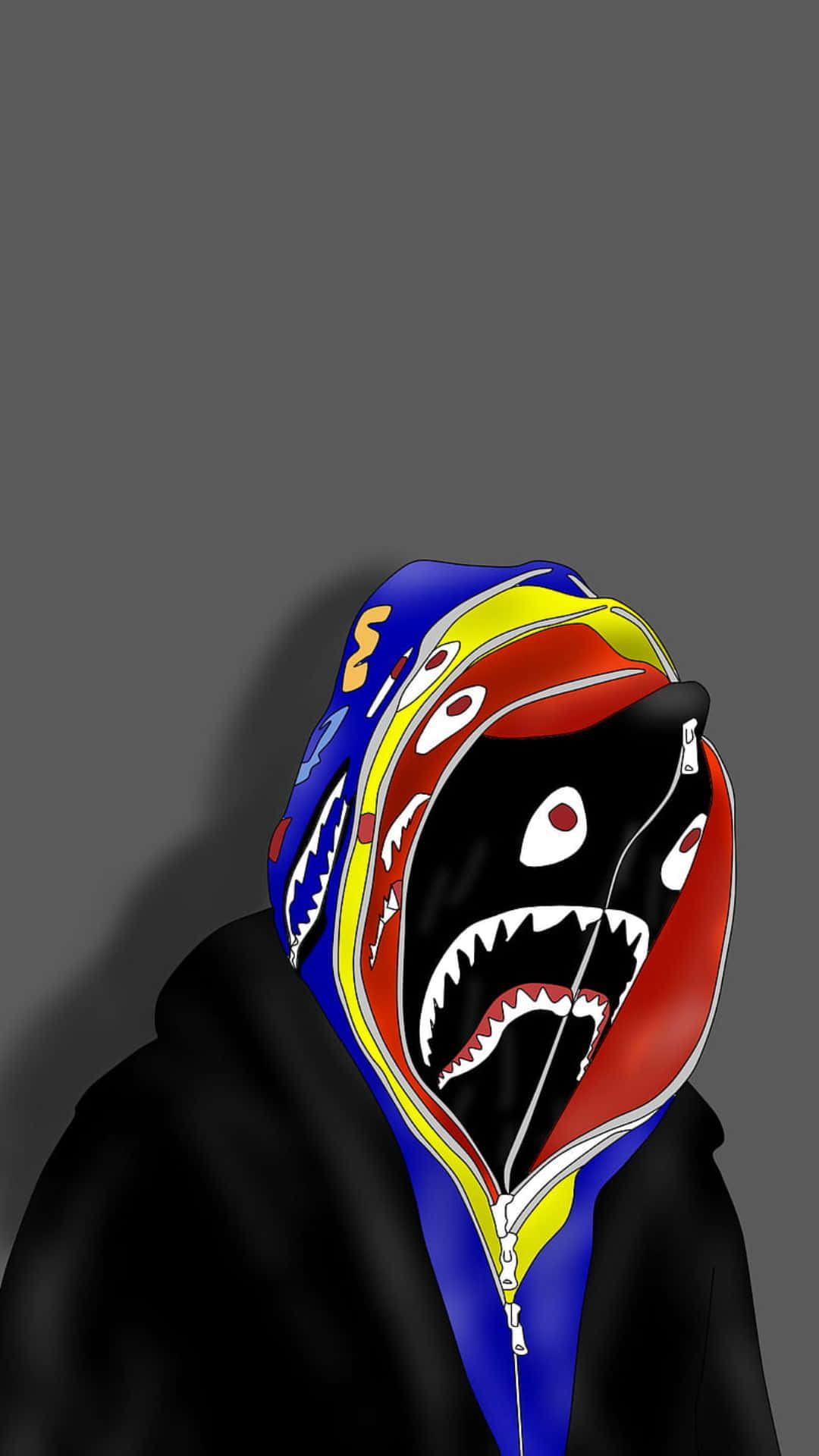 Bape iPhone 6, black hoodie, colorful shark-mouth zipper hood, Full HD Phone Wallpaper