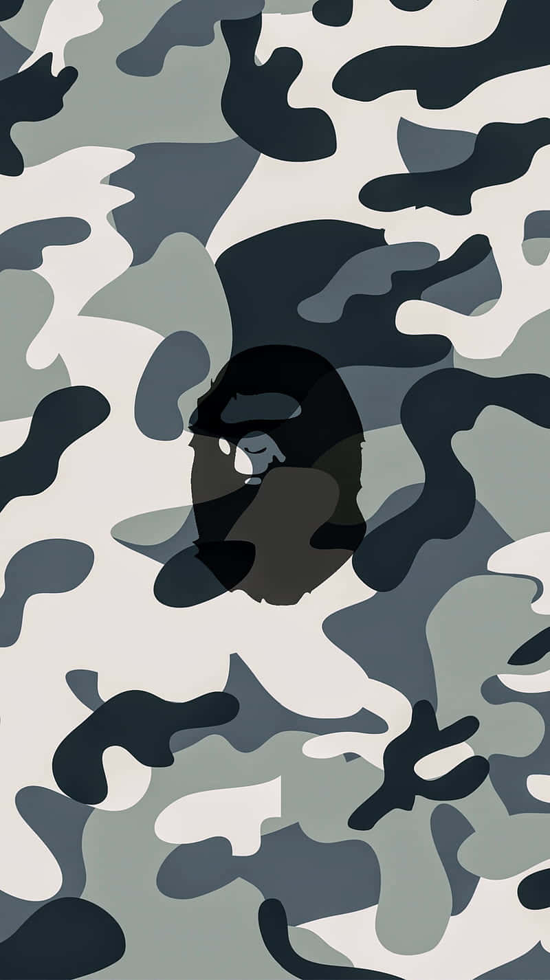 Bape iPhone 6, black ape head logo, gray and white camouflage pattern, HD Phone Wallpaper