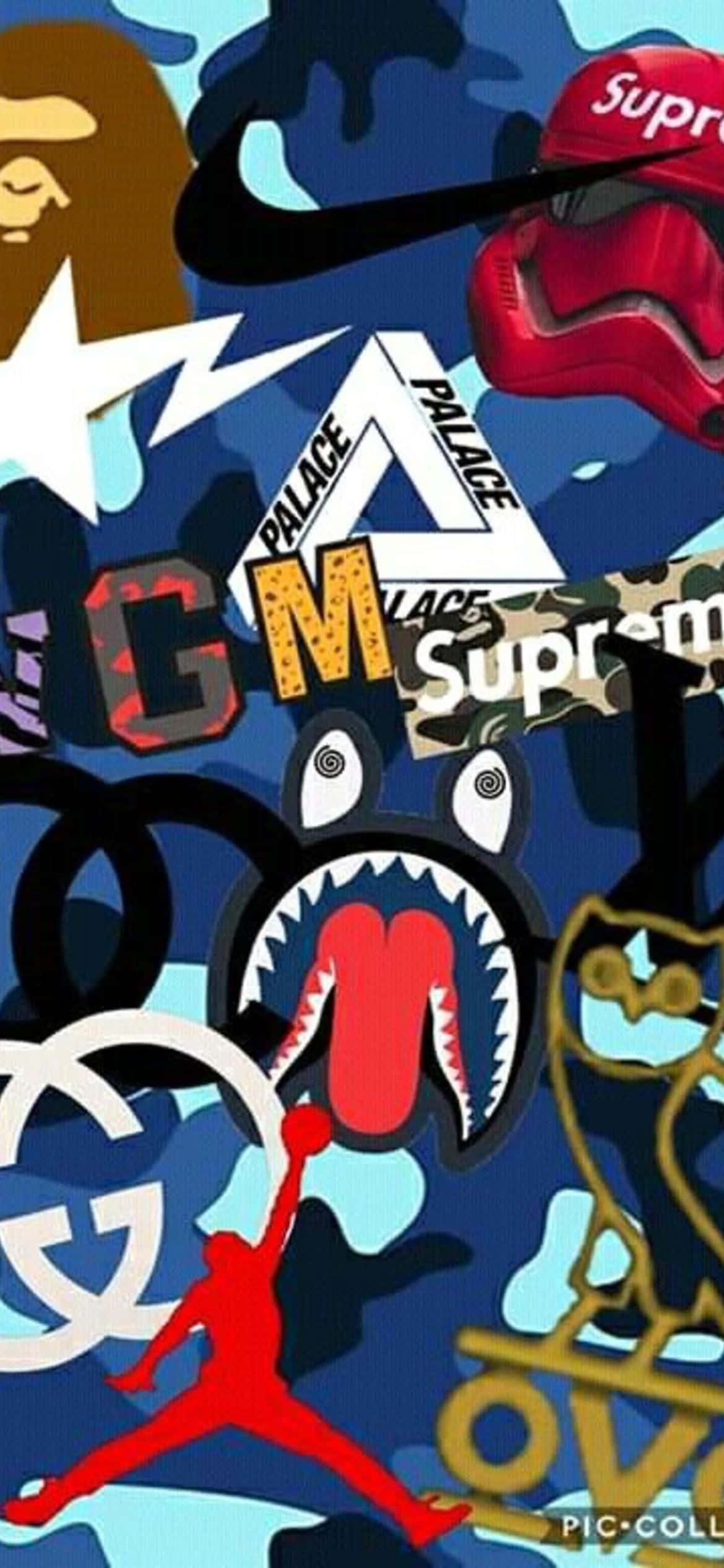 Bape iPhone 6, blue camouflage, streetwear logos, Full HD Phone Wallpaper