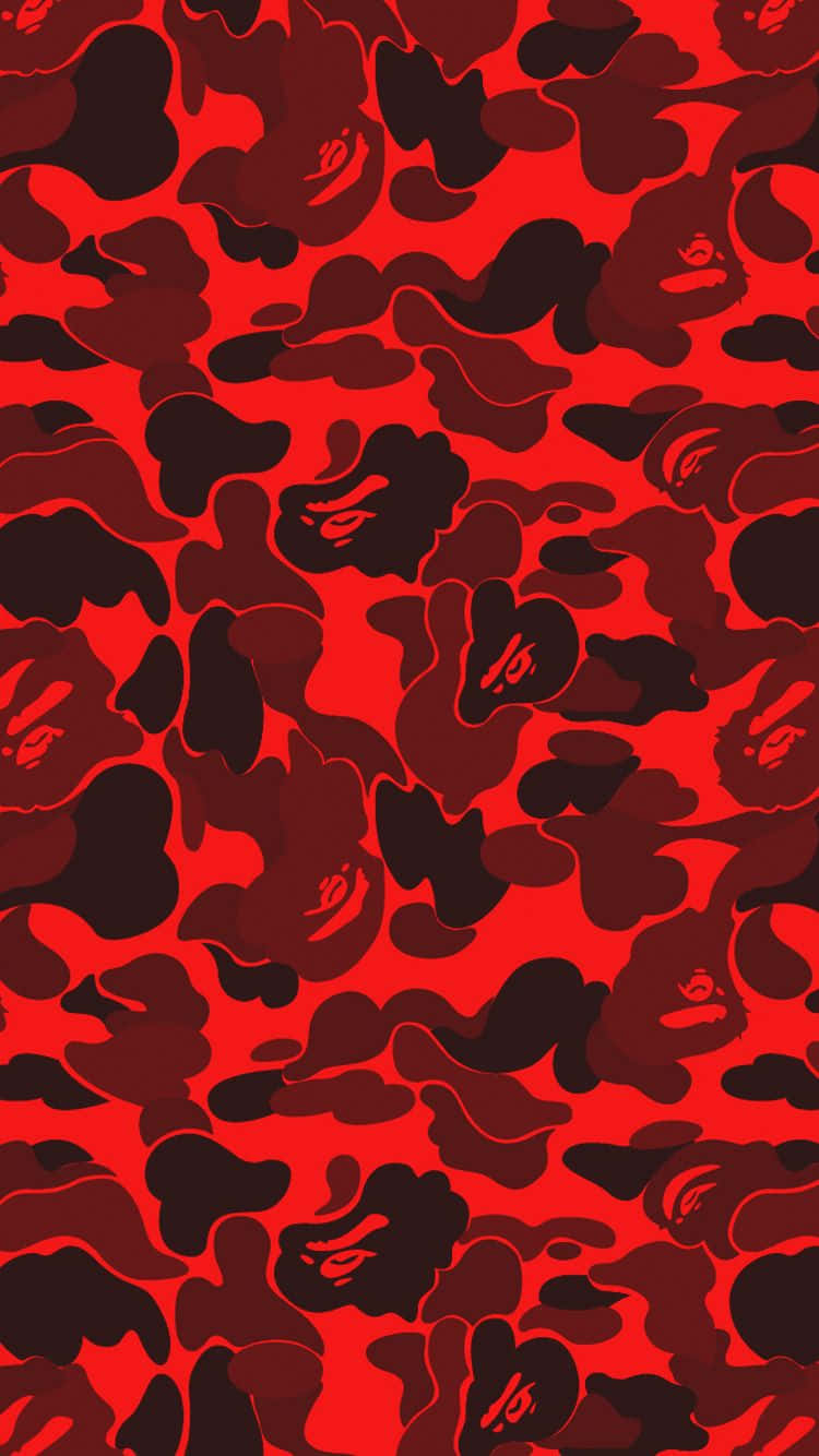 Bape iPhone, vibrant red, black camouflage pattern, HD Phone Wallpaper