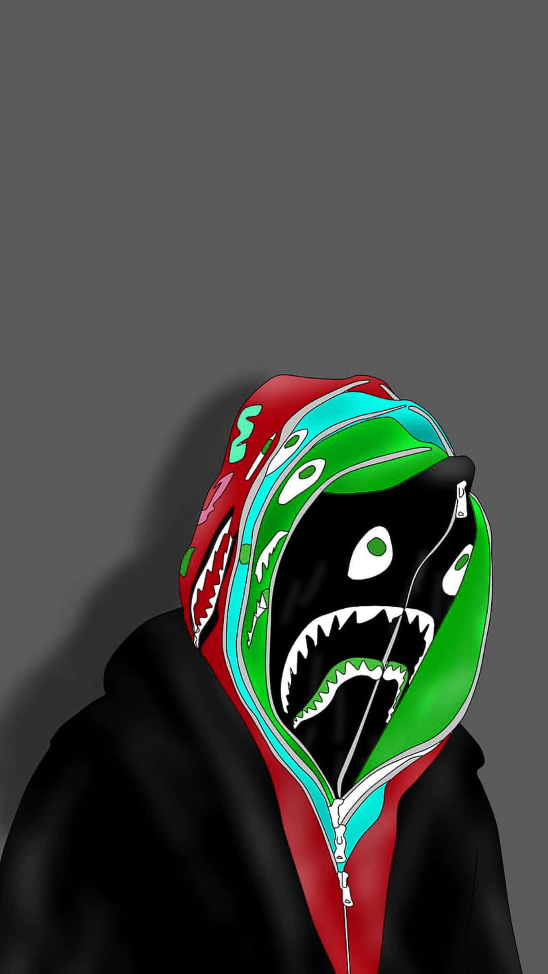 Bape, shark head zipper pull, colorful shark graphics, Full HD Phone Wallpaper