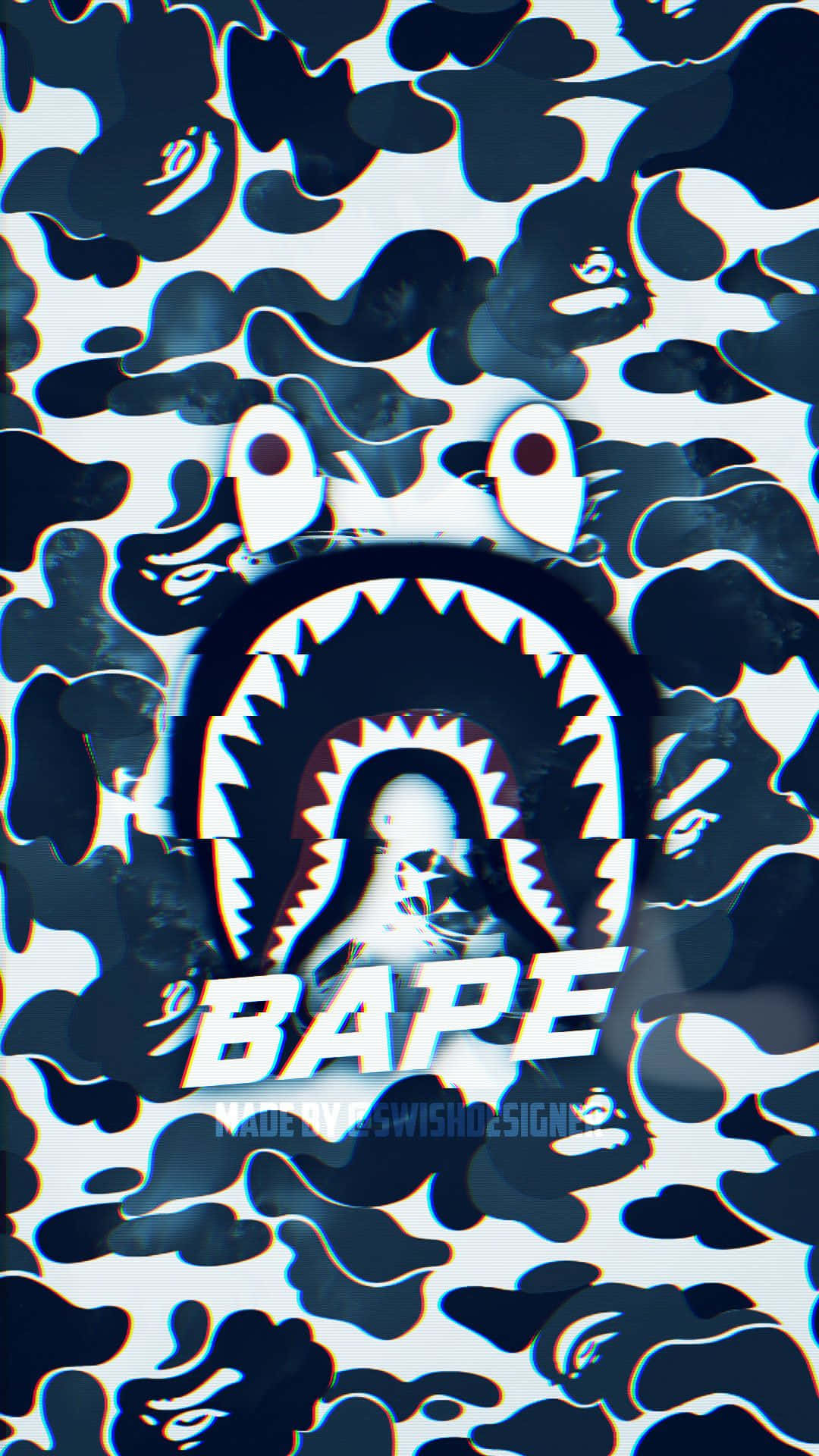 BAPE iPhone, shark mouth logo, glitchy stylized text, Full HD Phone Wallpaper