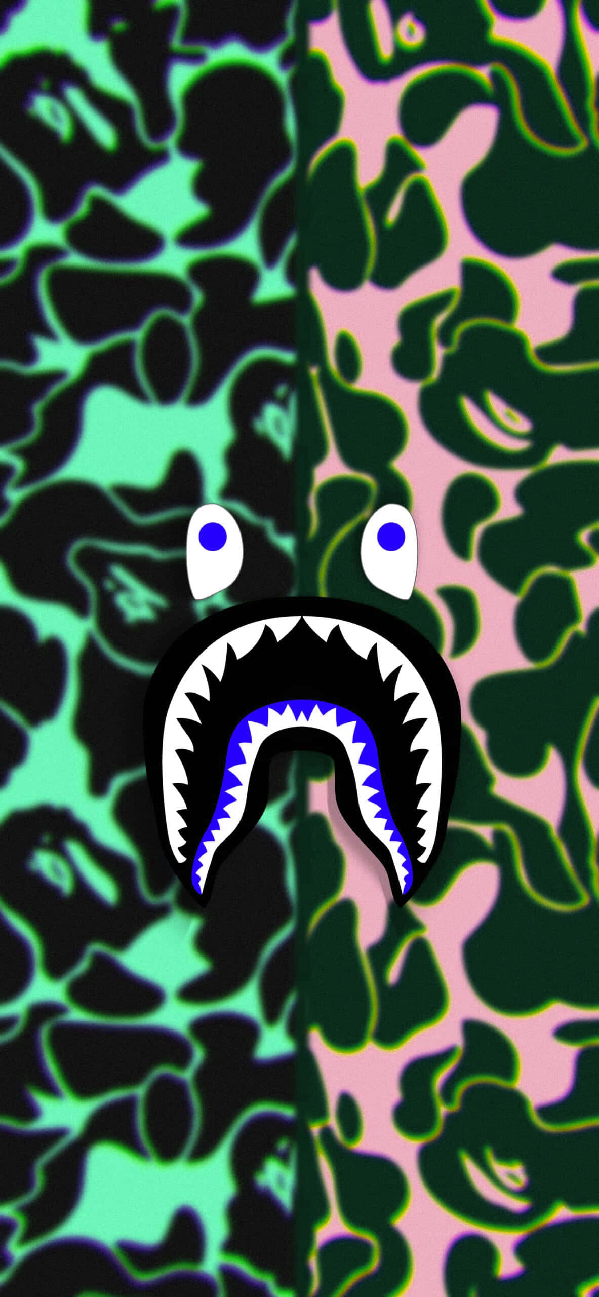 Bape iPhone, shark face, glowing eyes, 2K Phone Wallpaper
