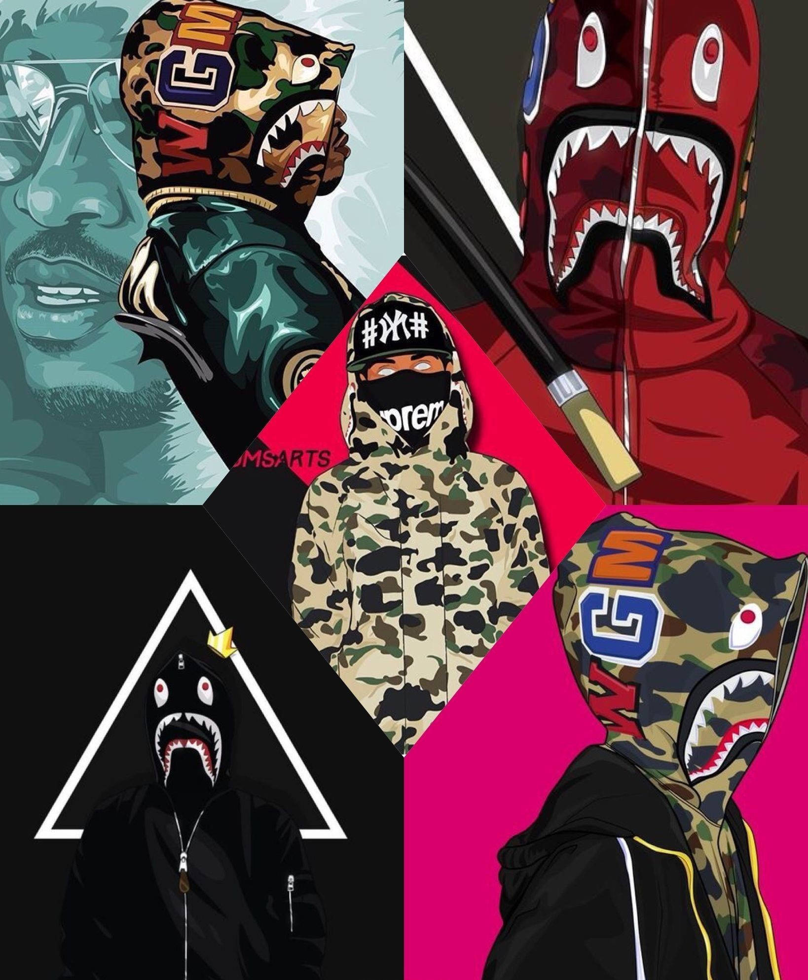 Bape, shark-mouth hoodie, mask, Full HD Phone Wallpaper