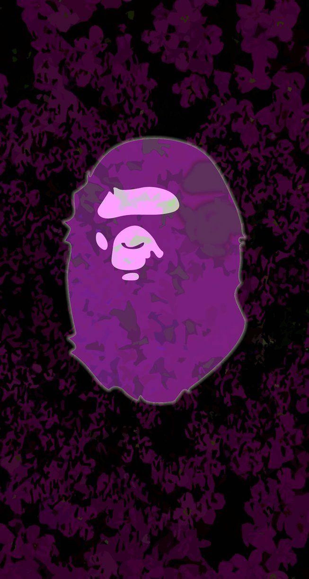 Purple Art BAPE Logo, purple ape head, glowing eyes, Full HD Phone Wallpaper