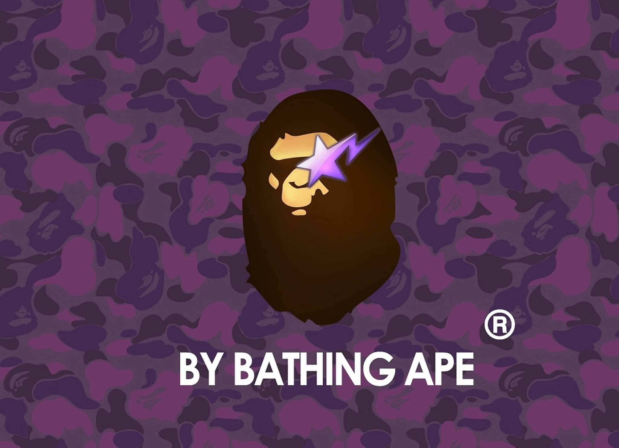 purple camouflage, Bape Logo, purple lightning bolt eye, Full HD Desktop Wallpaper
