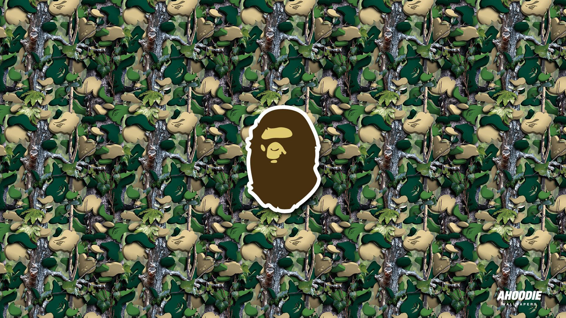 Bape, green vine weed, tree branches, Full HD Desktop Wallpaper