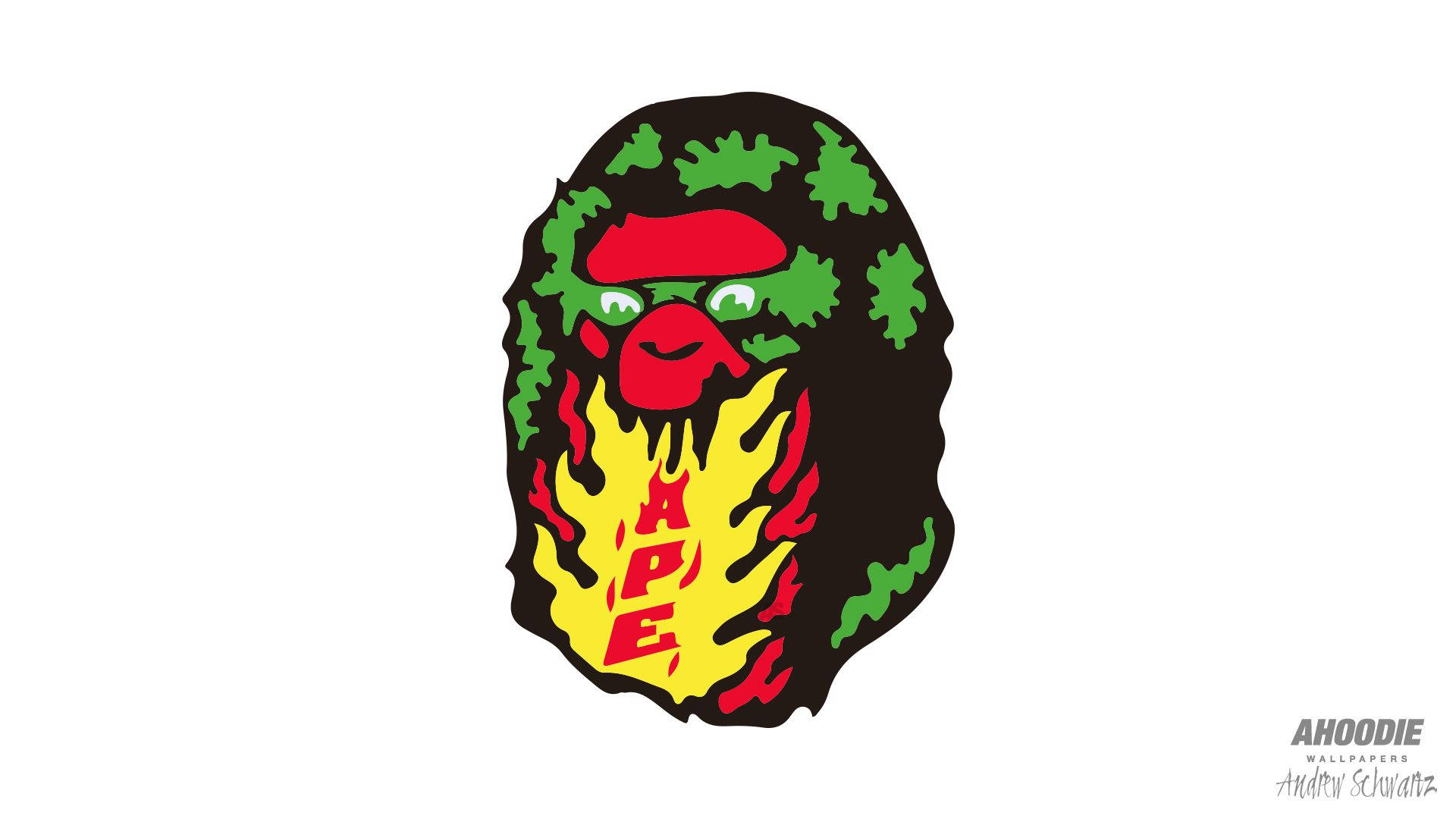Bape, ape head logo, green camouflage hair, Full HD Desktop Wallpaper