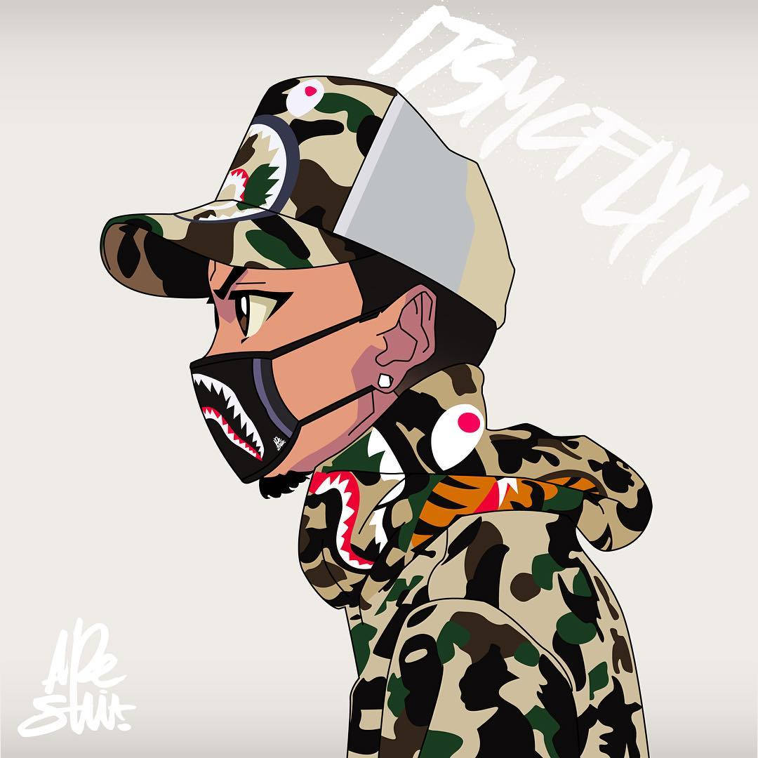 Bape, shark-mouth mask, camouflage gear, SD Desktop Wallpaper