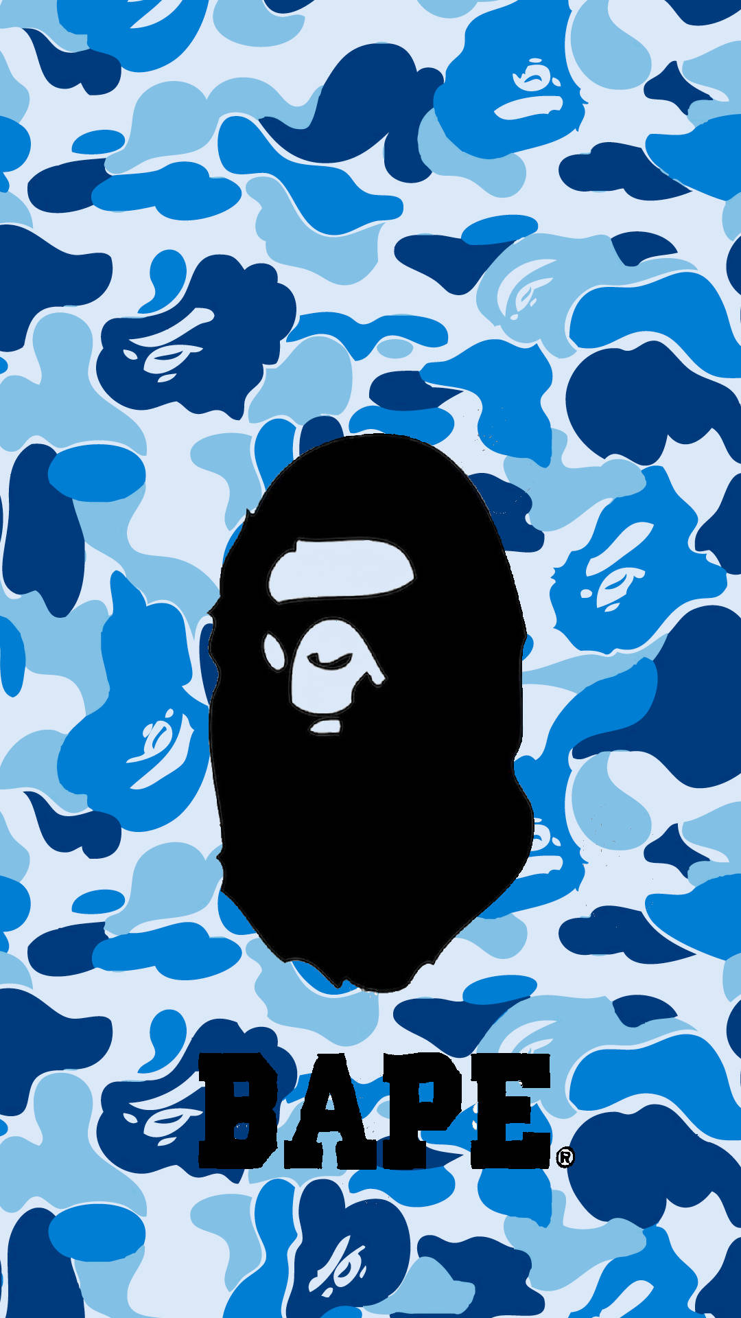 BAPE, ape head logo, blue camouflage pattern, Full HD Phone Wallpaper