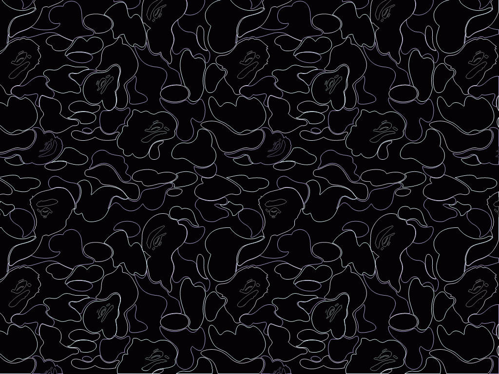 BAPE, Black and White Camo pattern, black background, SD Desktop Wallpaper