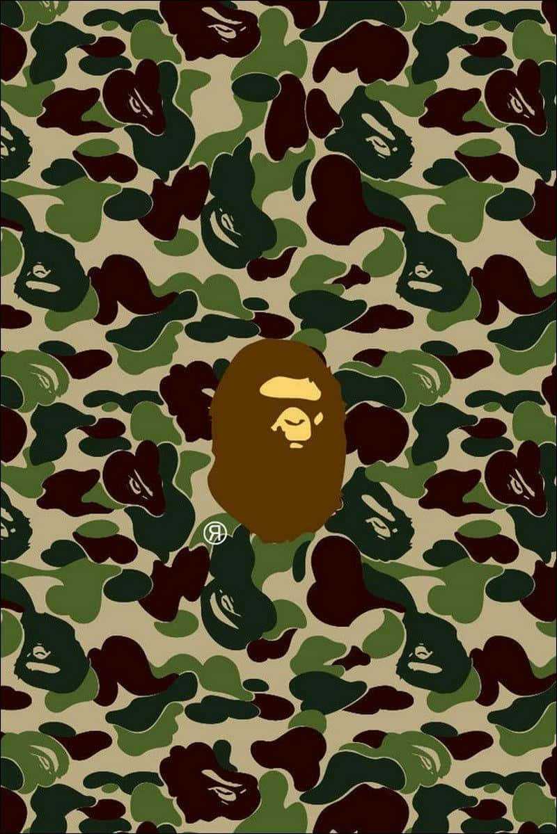 BAPE, ape head motifs, green camo pattern, SD Phone Wallpaper