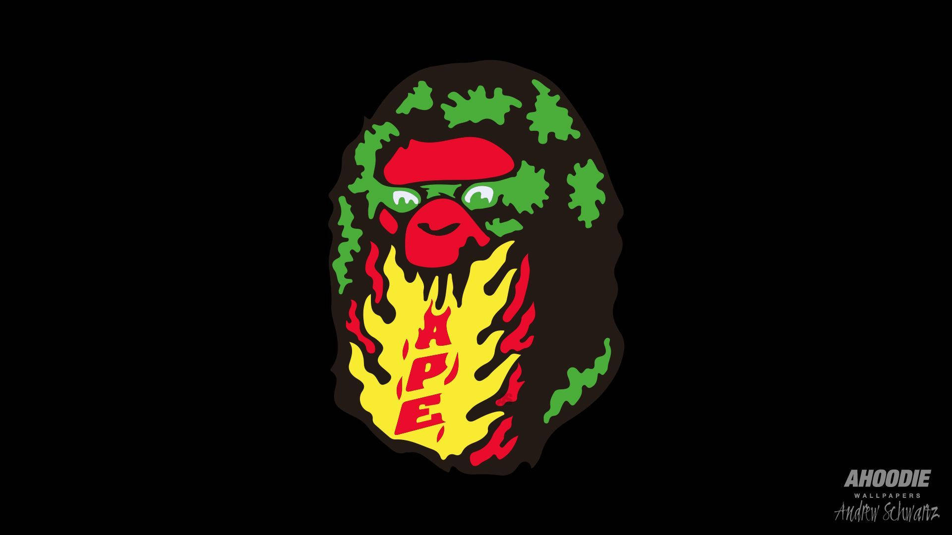 Bape, green camouflage, ape head logo, Full HD Desktop Wallpaper