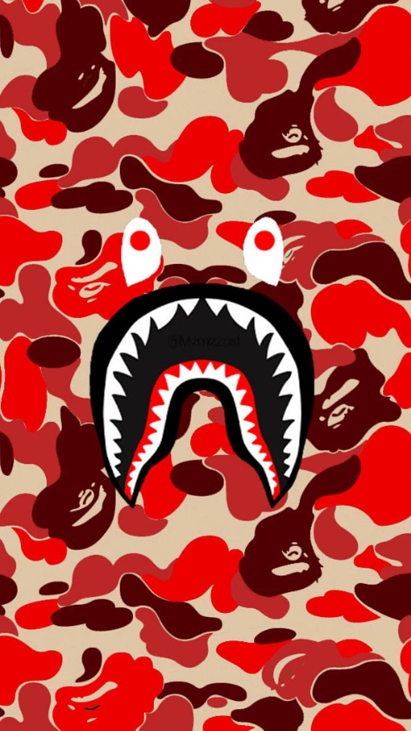 Bape, shark mouth, red and beige camouflage, HD Phone Wallpaper