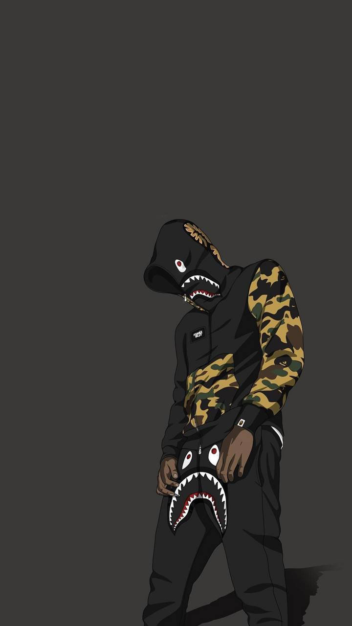 Bape, shark-mouth hoodie, camouflage sleeves, HD Phone Wallpaper
