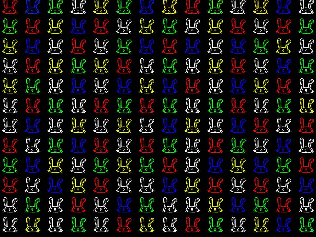Bape, neon rabbit outlines, rainbow patterns, HD Desktop Wallpaper