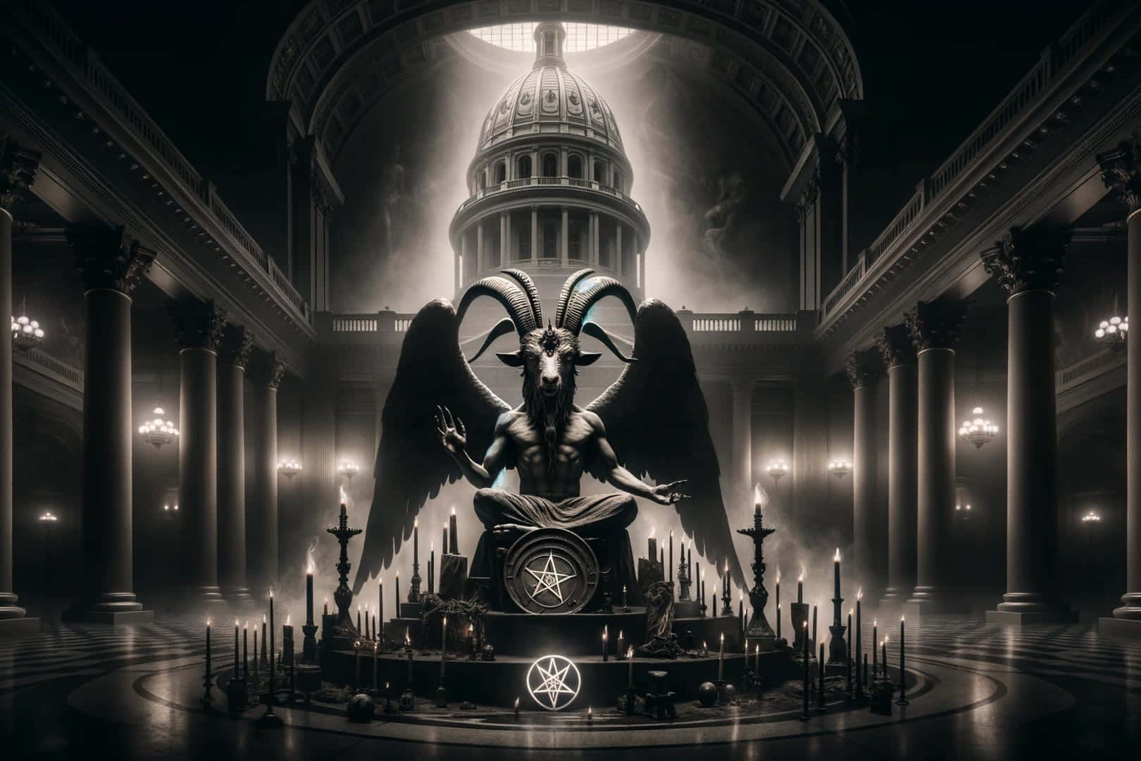 Baphomet, statue, grand hall, HD Desktop Wallpaper