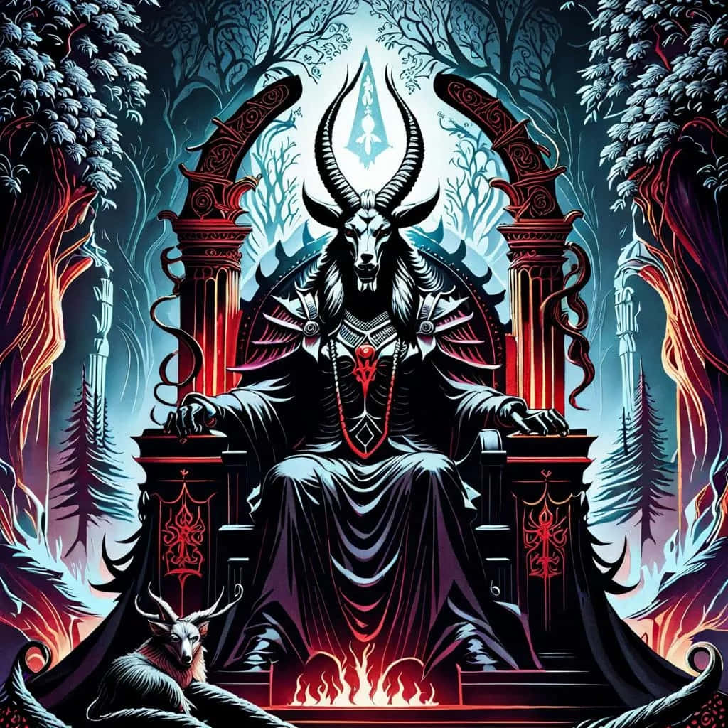 Baphomet, throne, horned goat-headed deity, SD Desktop Wallpaper
