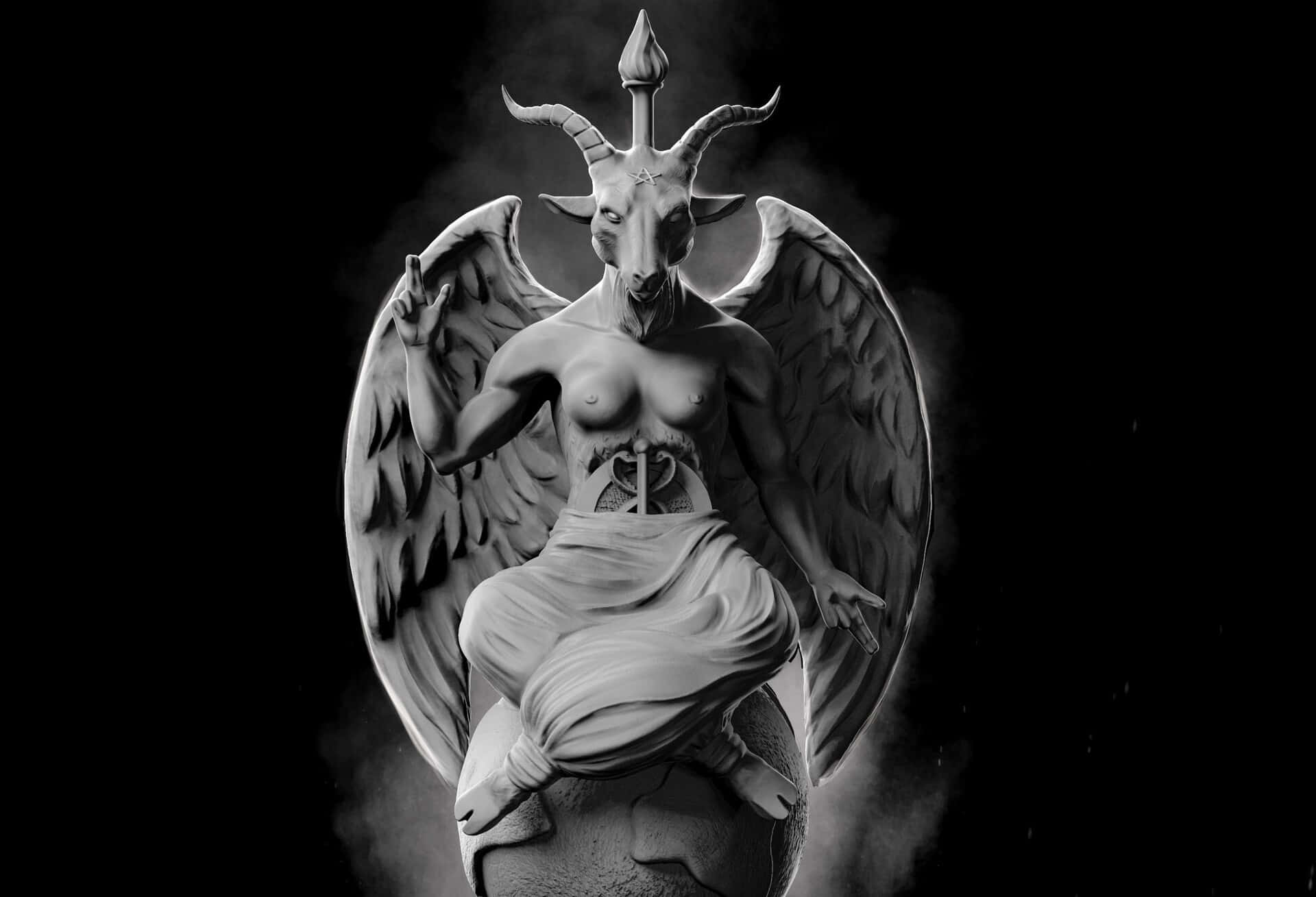 Baphomet, horned winged figure, goat head, Full HD Desktop Wallpaper