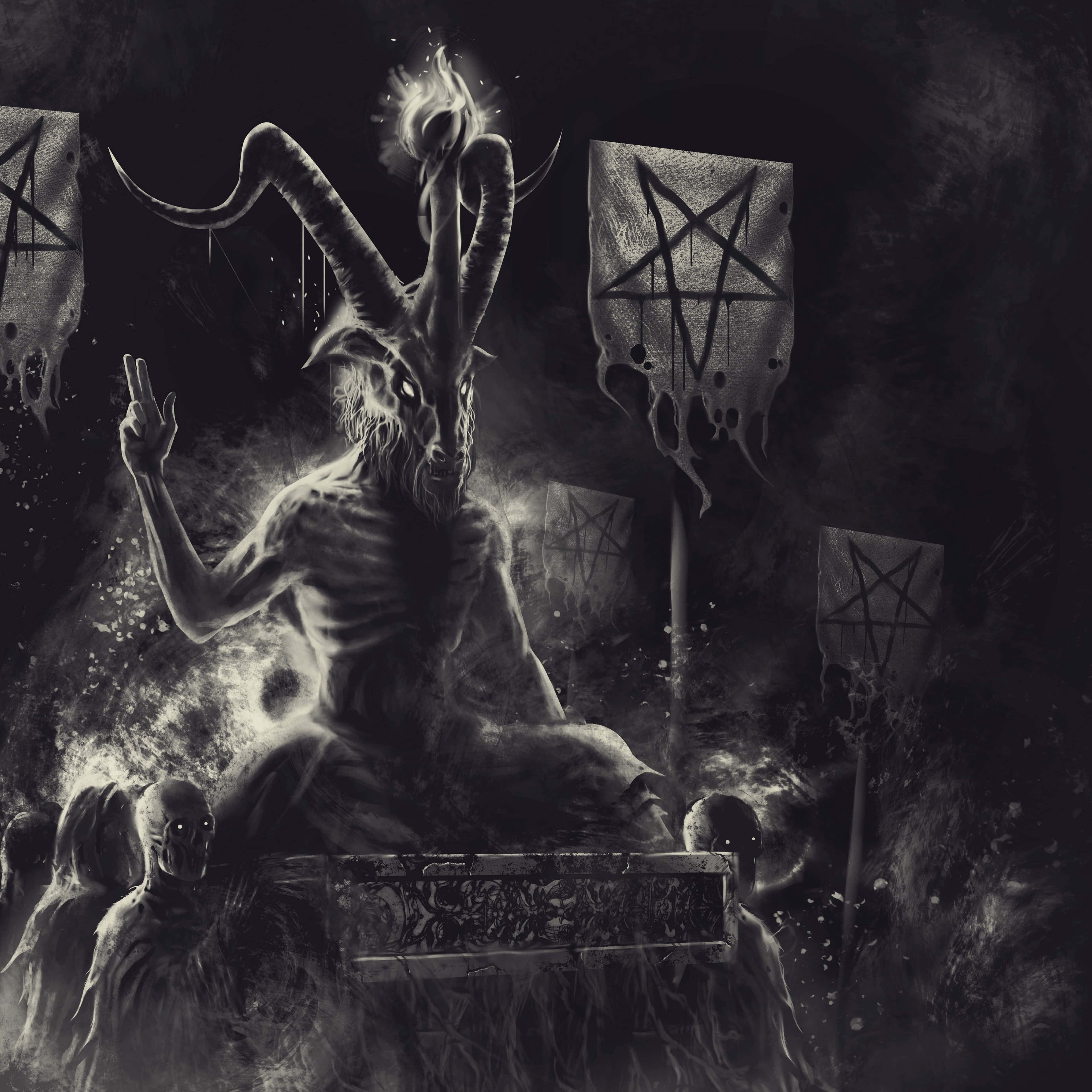 Baphomet, glowing eyes, horns, 4K Desktop Wallpaper