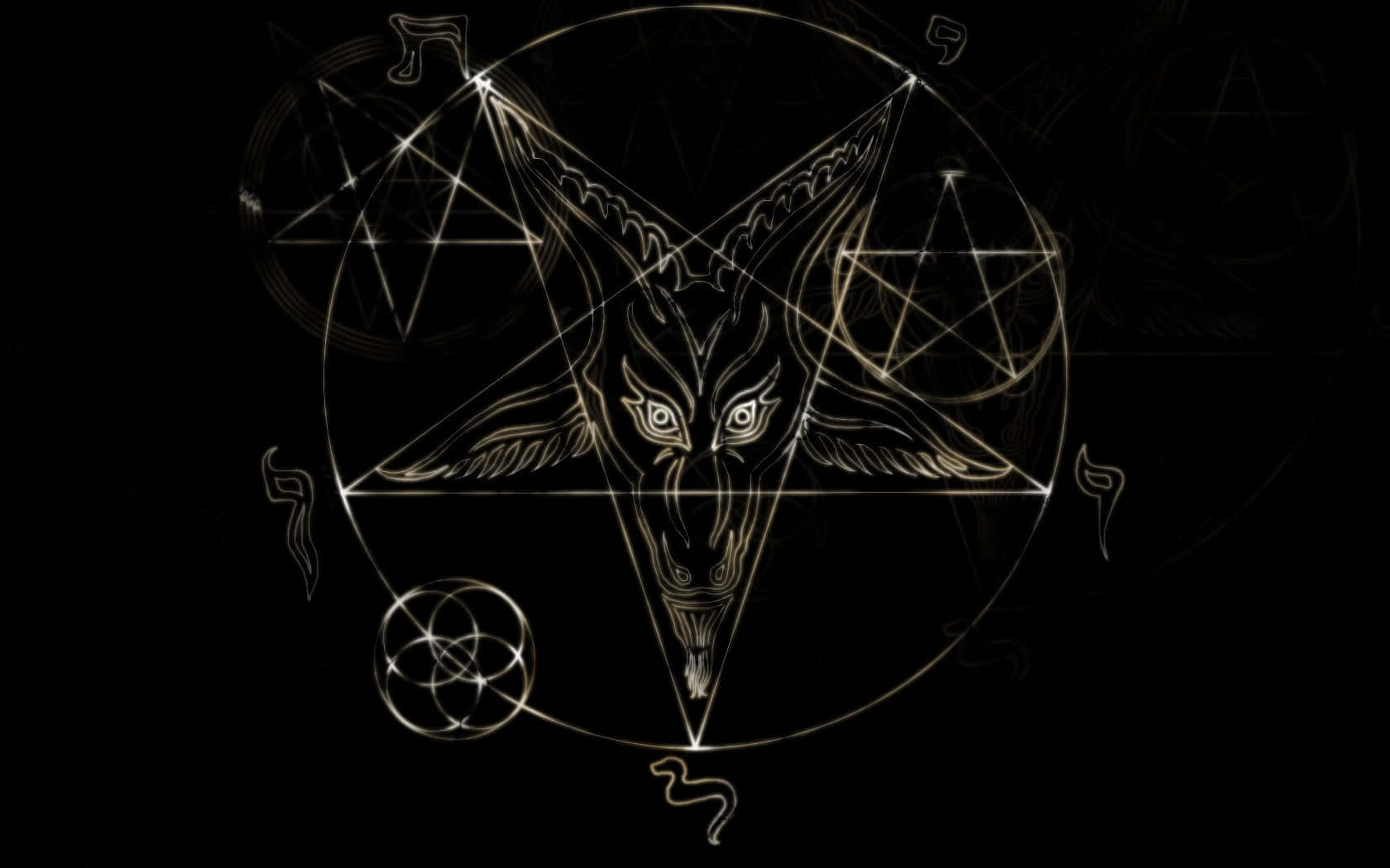 Baphomet, golden goat-headed figure, pentagram, HD Desktop Wallpaper
