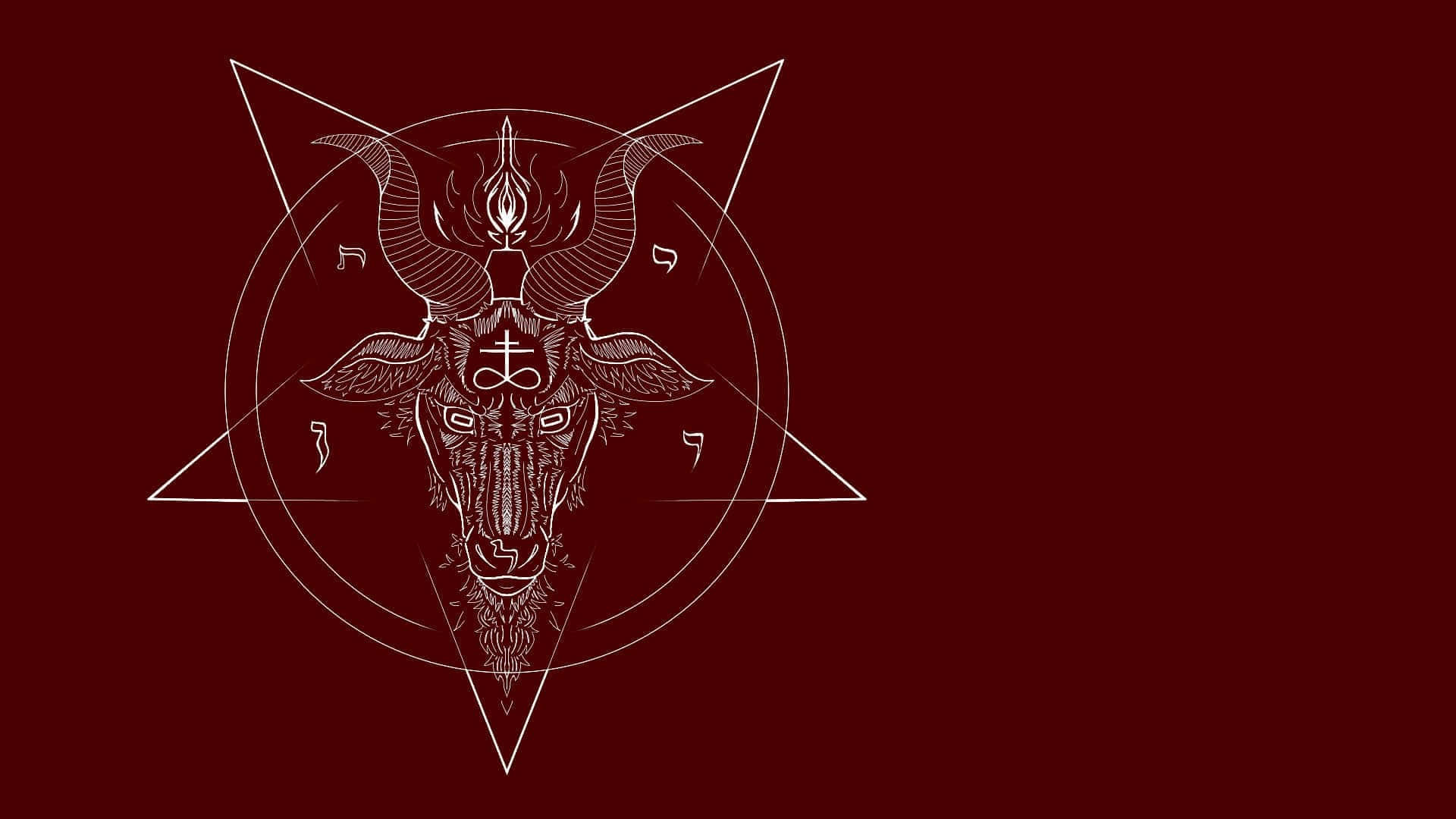Baphomet, white line drawing, horned bull head, Full HD Desktop Wallpaper