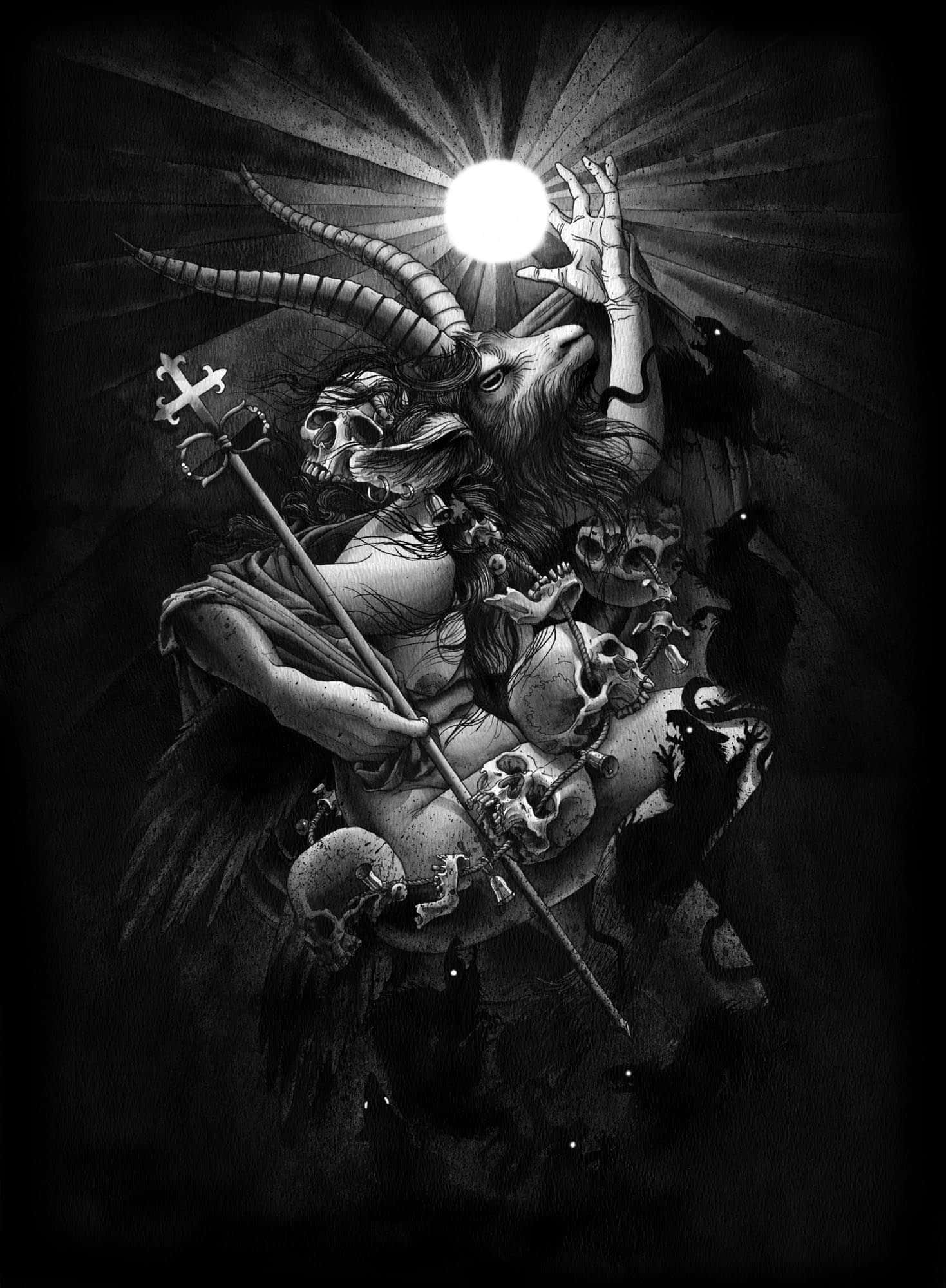 Baphomet, skulls, staff, Full HD Phone Wallpaper