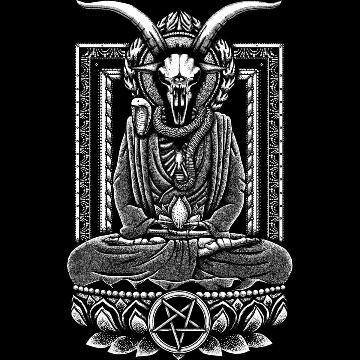 Baphomet, horned skull deity, snake coiled around its neck, SD Desktop Wallpaper