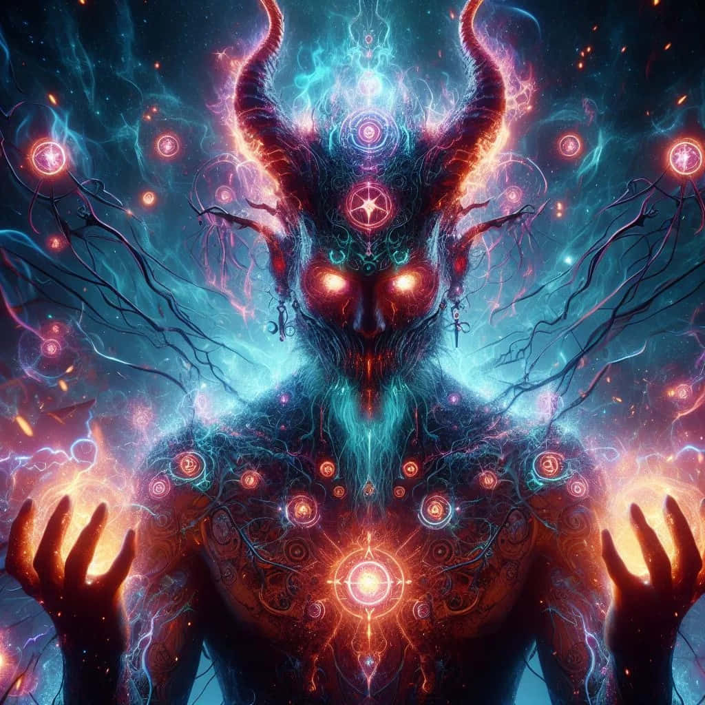 Baphomet, glowing red eyes, horns, SD Desktop Wallpaper